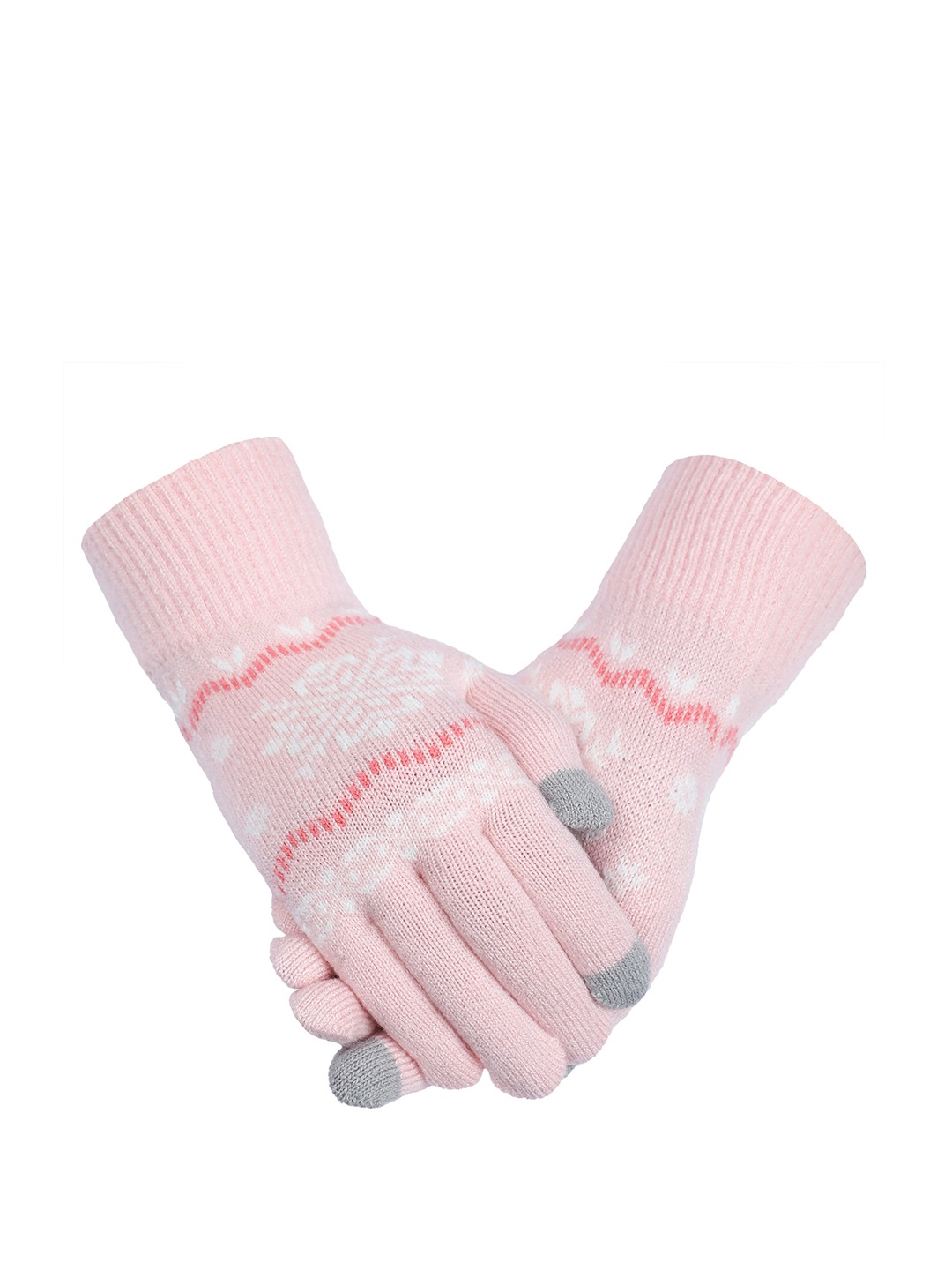 

LOOM LEGACY Women Printed Acrylic Hand Gloves, Pink