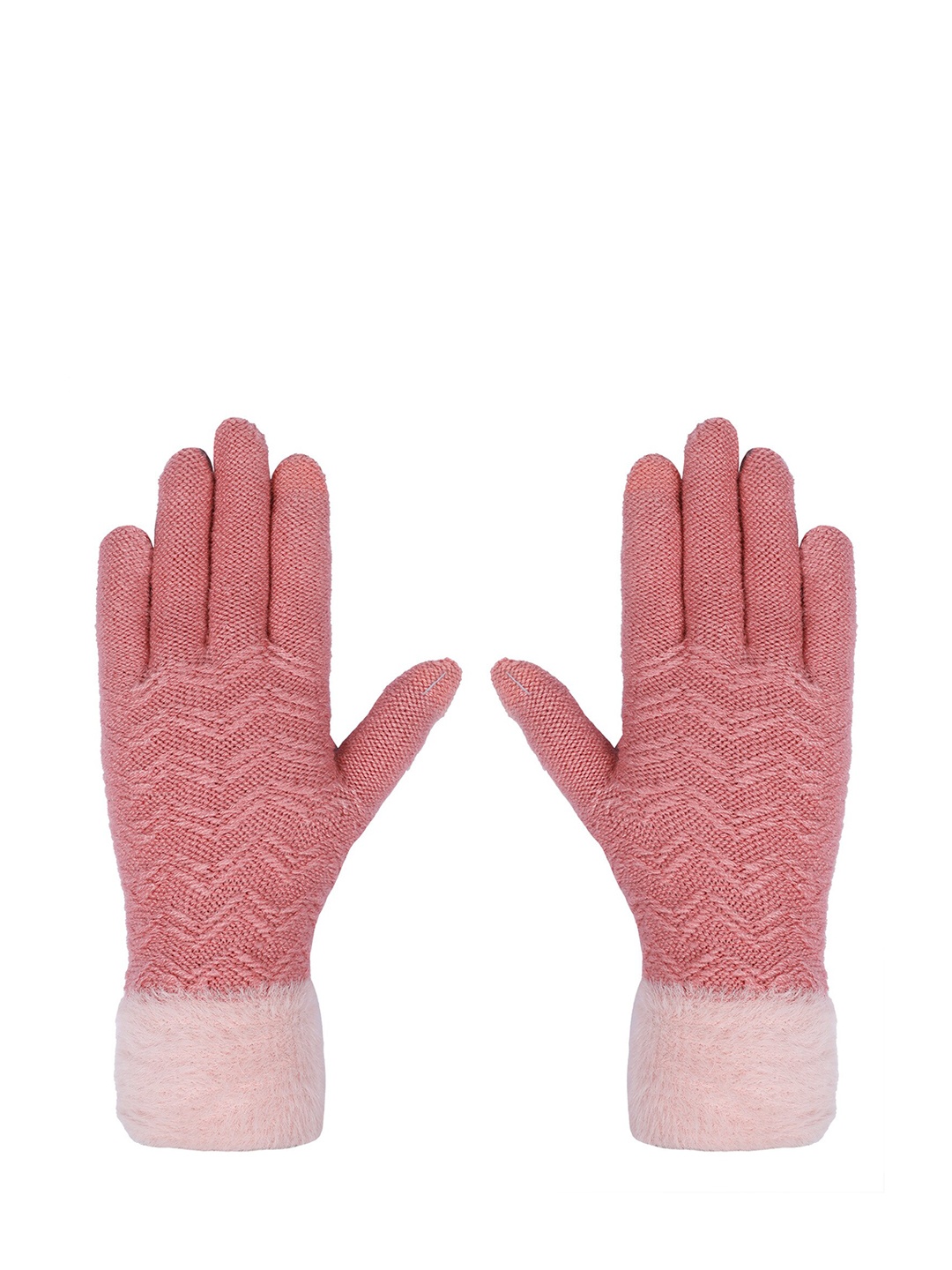 

LOOM LEGACY Women Patterned Hand Gloves, Peach