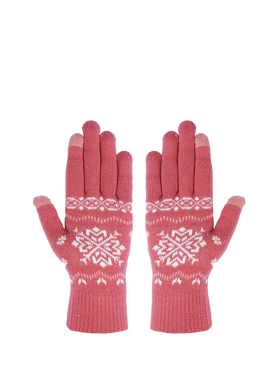 

LOOM LEGACY Women Printed Acrylic Hand Gloves, Pink