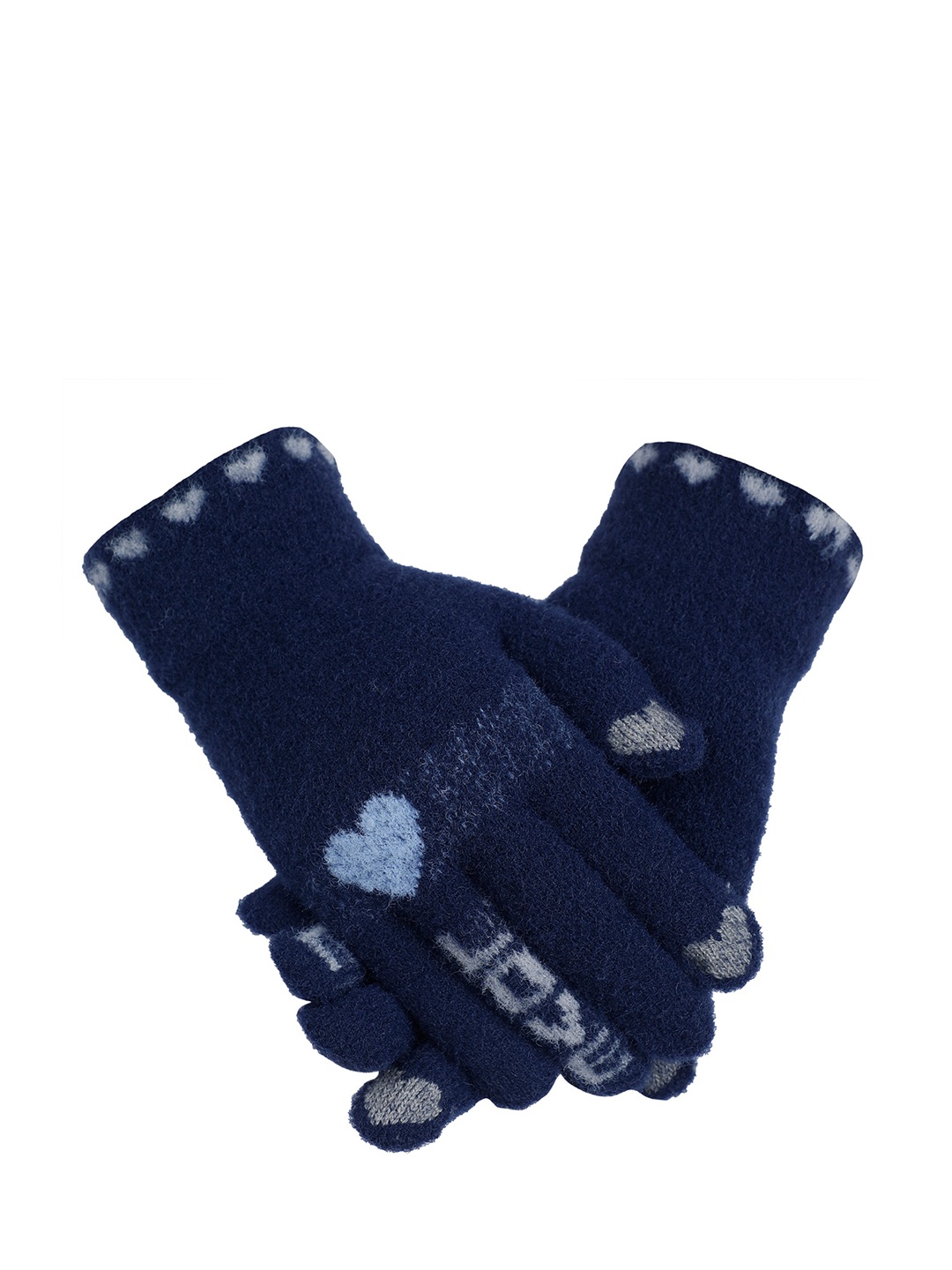 

LOOM LEGACY Women Patterned Hand Gloves, Navy blue