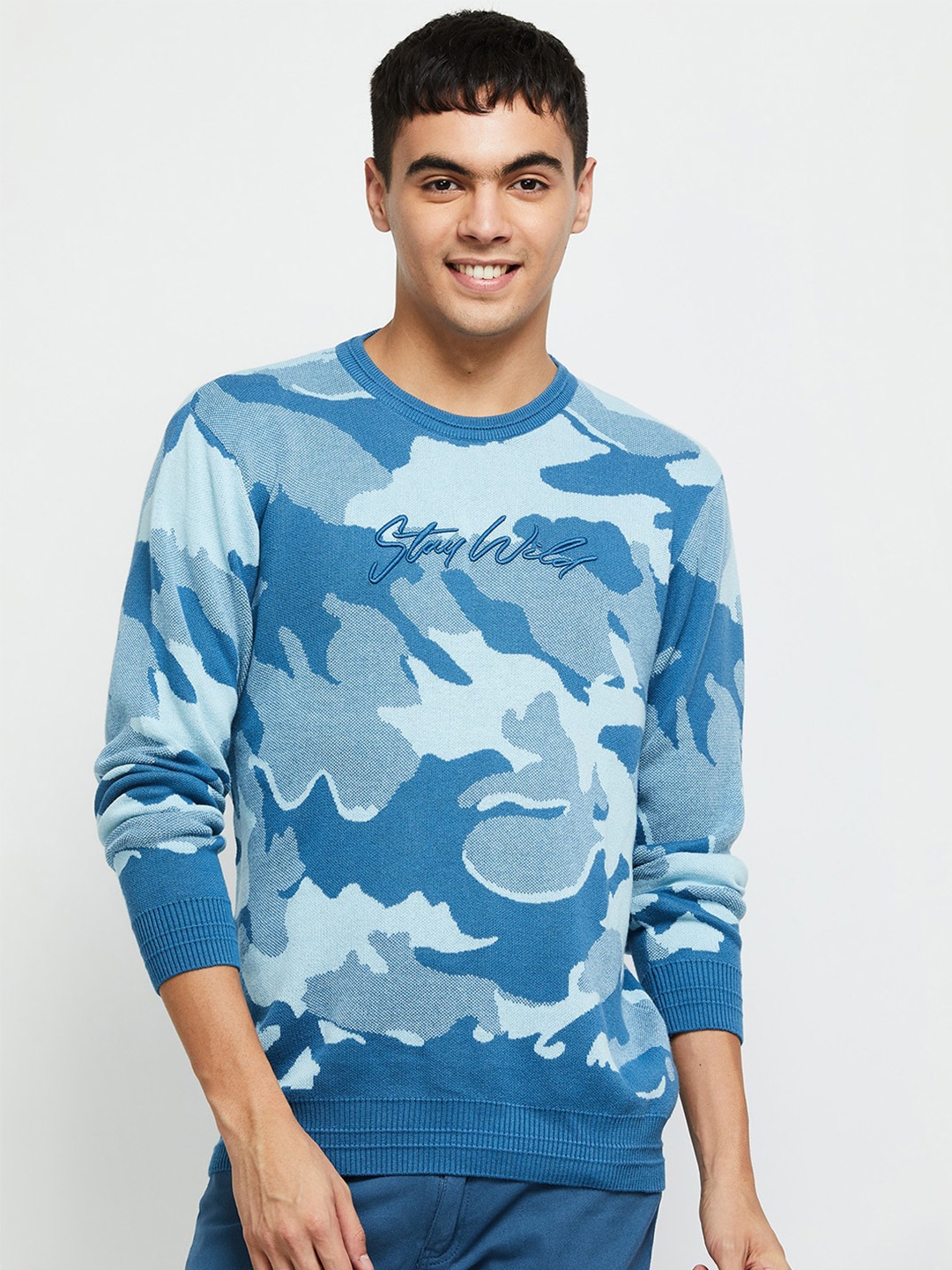

max Men Printed Pullover, Blue