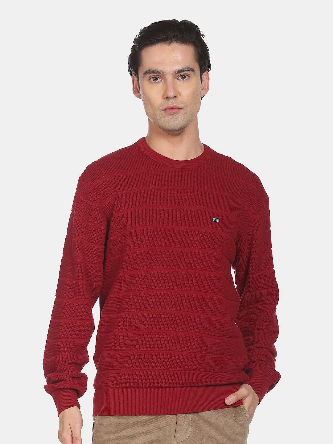 

Arrow Sport Men Striped Round Neck Long Sleeves Pullover, Red