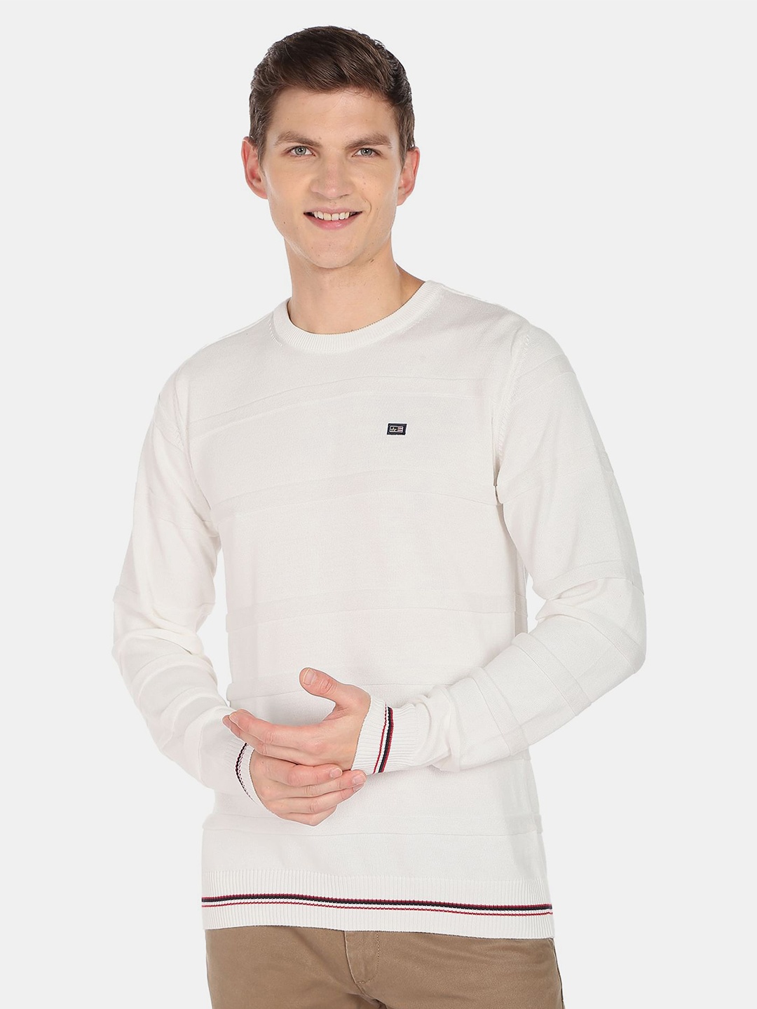 

Arrow Sport Men Solid Round Neck Long Sleeves Pullover, White