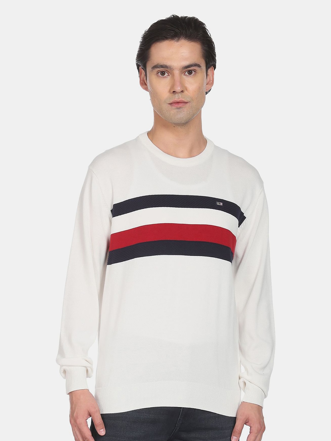 

Arrow Sport Men Striped Long Sleeves Cotton Pullover, White