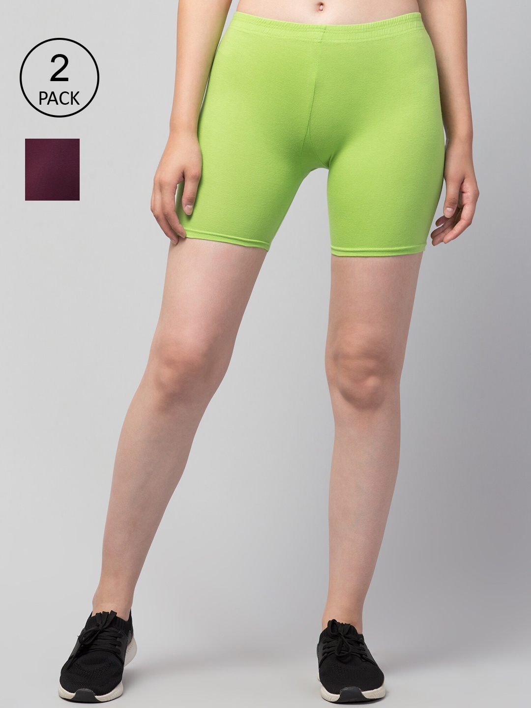 Apraa & Parma Women Set Of 2 Slim Fit Cycling Sports Shorts, Green