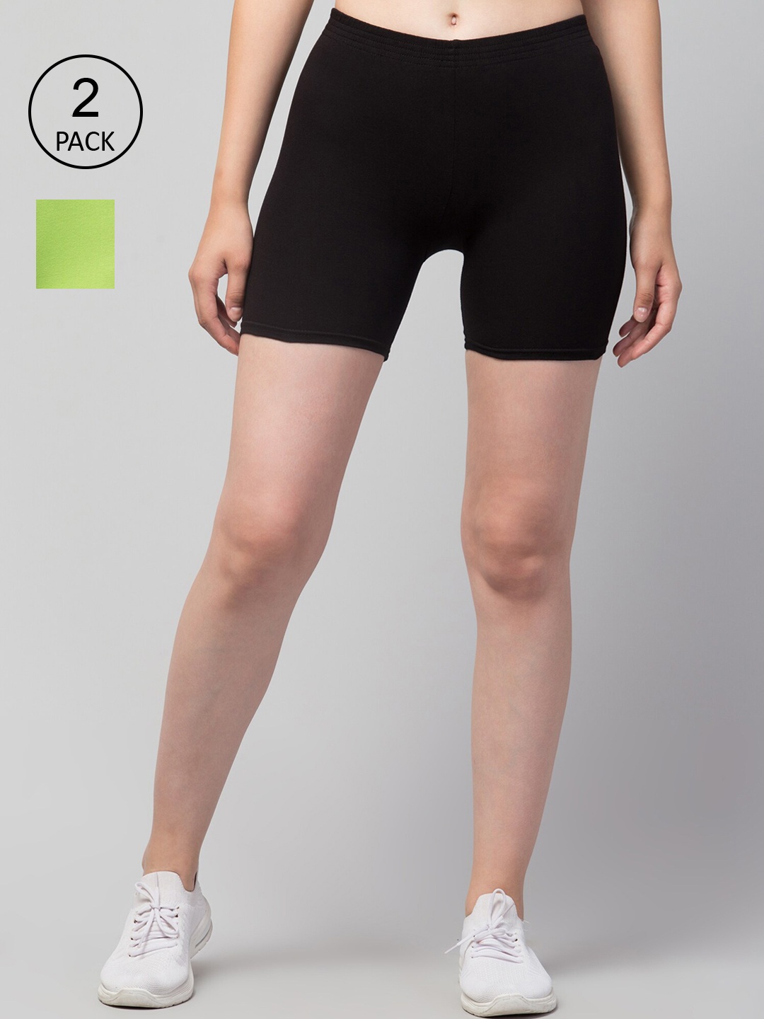 

Apraa & Parma Women Set Of 2 Cotton Slim Fit Cycling Shorts, Green