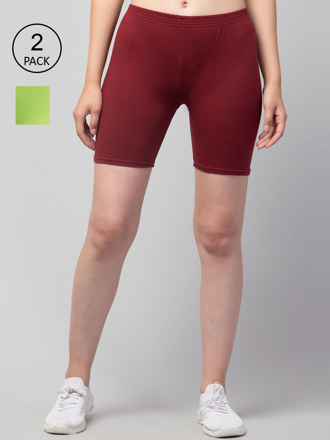 

Apraa & Parma Women Set Of 2 Slim Fit Cycling Sports Shorts, Green