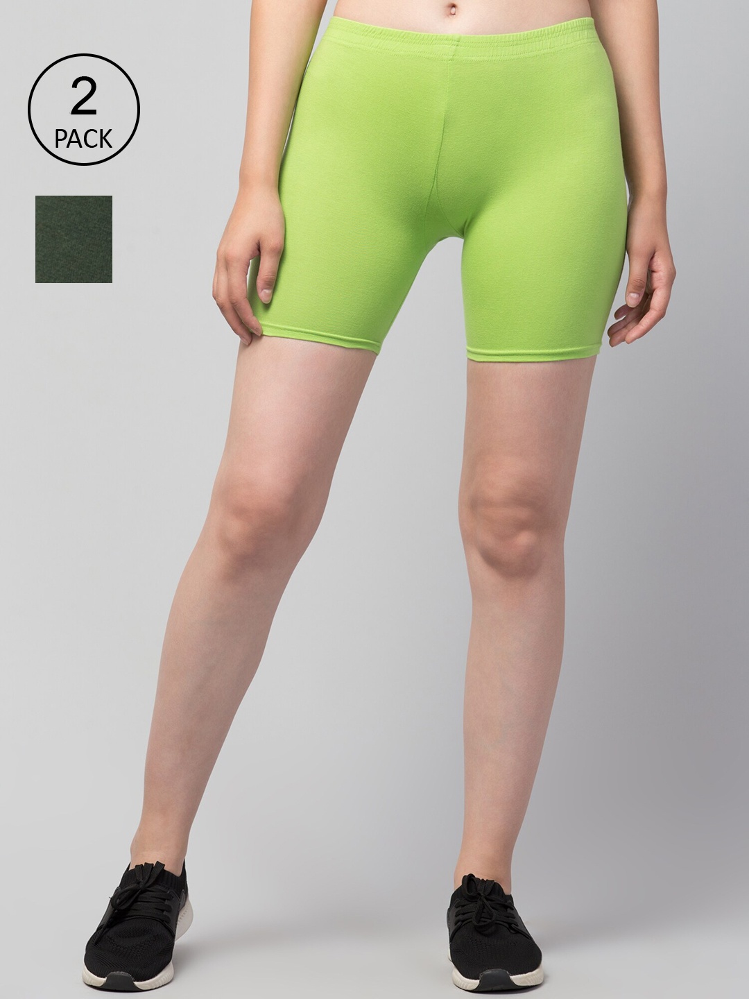 

Apraa & Parma Women Set Of 2 Slim Fit Cycling Sports Shorts, Green