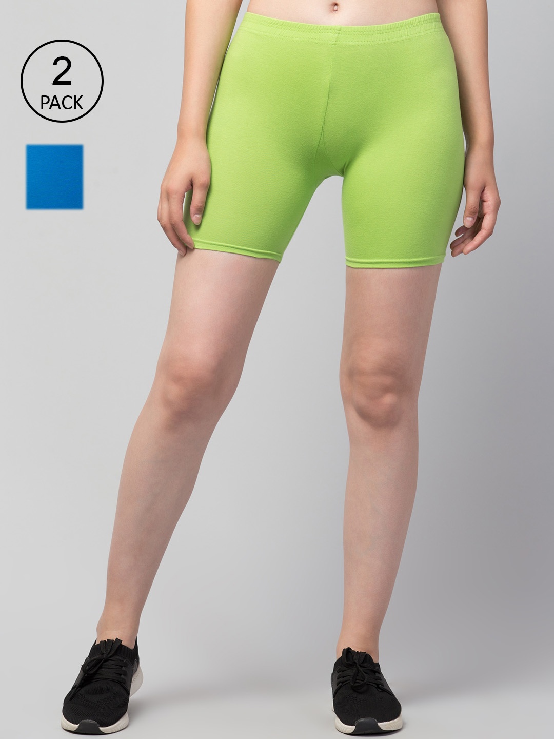 

Apraa & Parma Women Set Of 2 Slim Fit Cycling Sports Shorts, Green