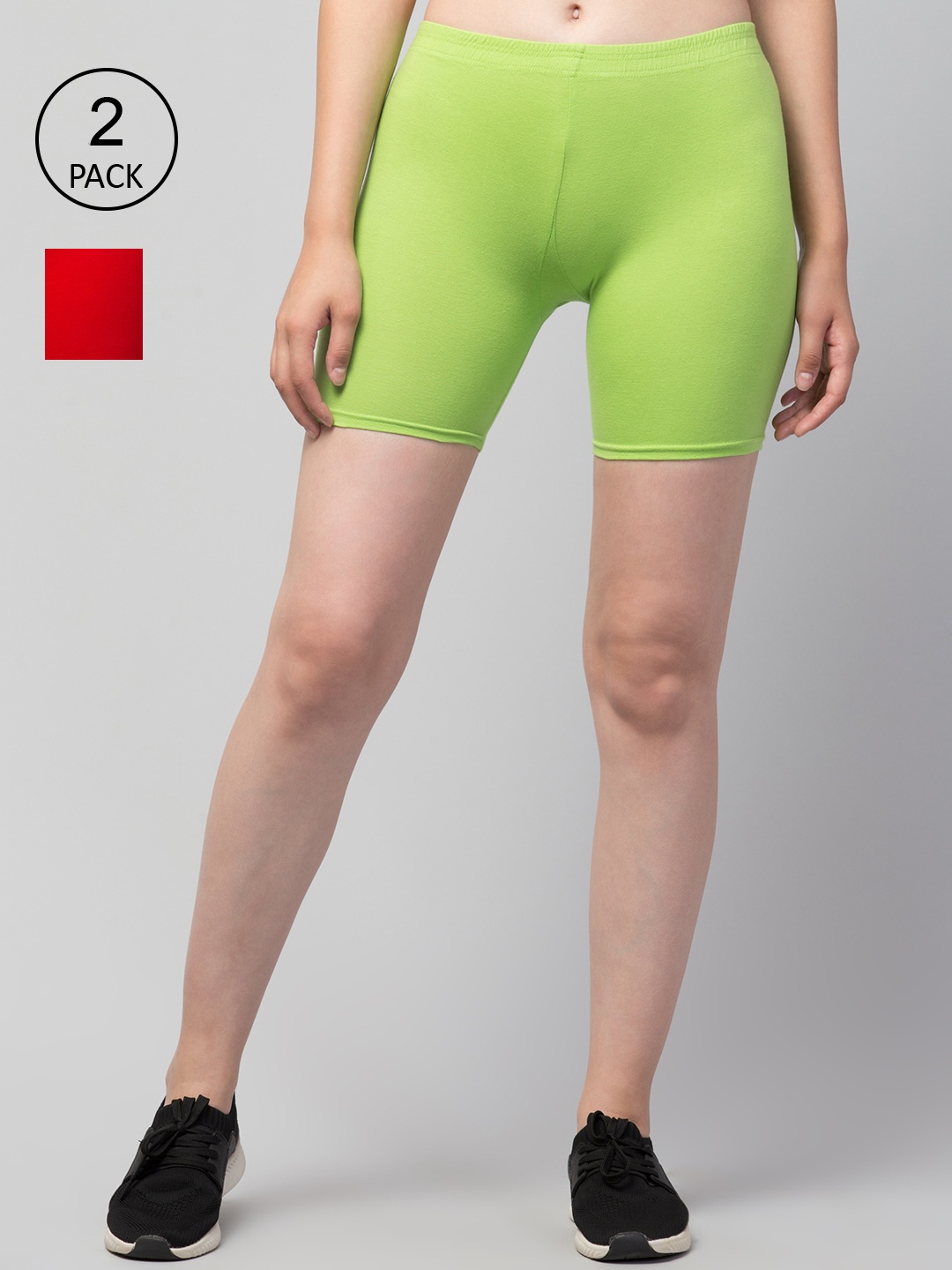 

Apraa & Parma Women Set Of 2 Cotton Slim Fit Cycling Shorts, Green