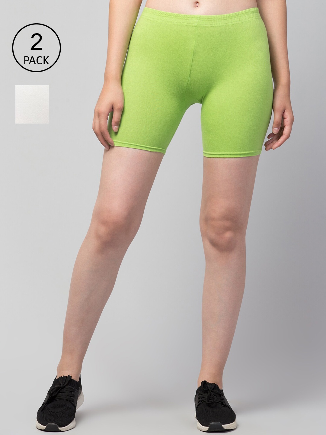 Apraa & Parma Women Set Of 2 Slim Fit Cycling Sports Shorts, Green