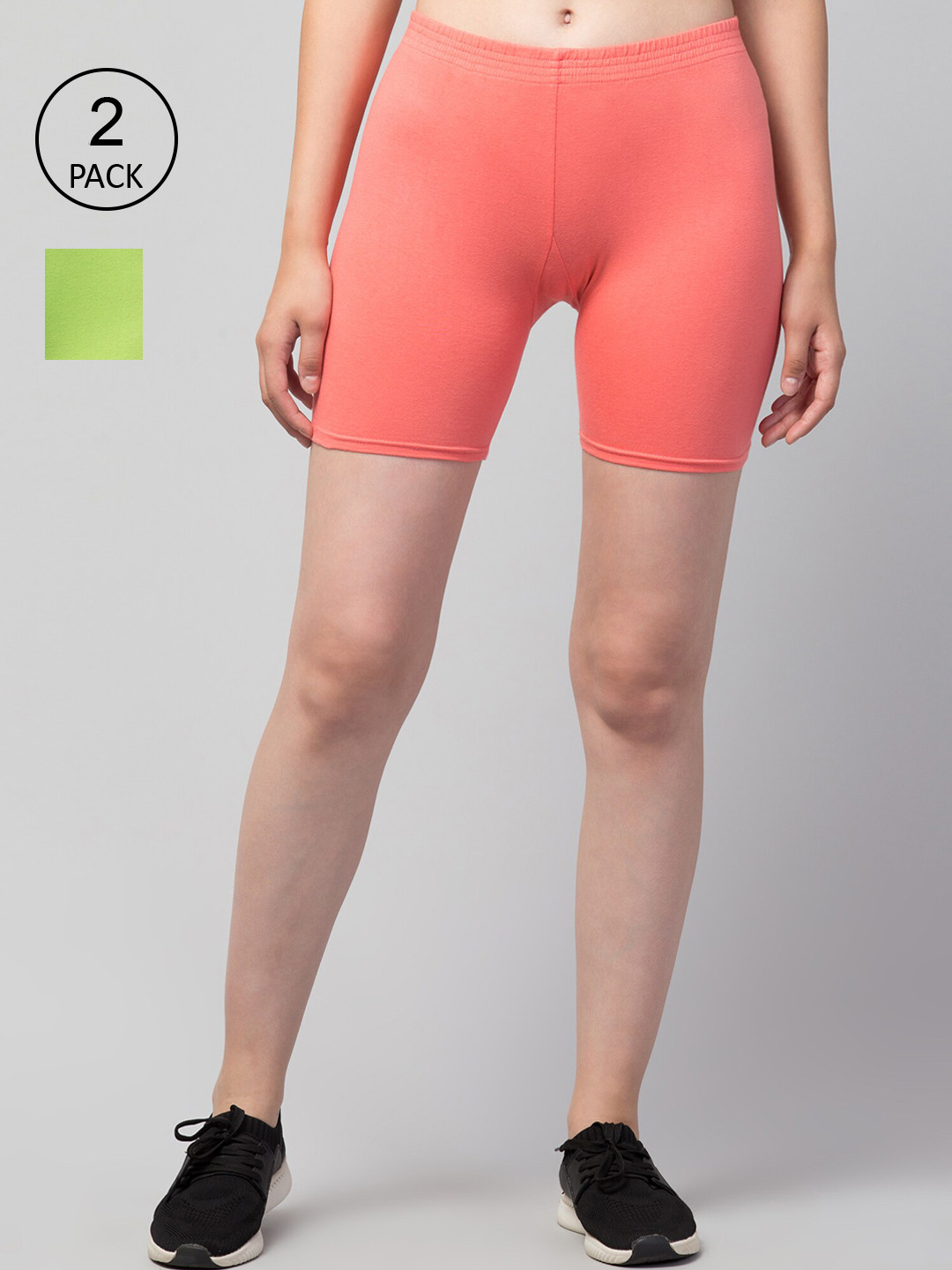 

Apraa & Parma Women Set Of 2 Cotton Slim Fit Cycling Shorts, Green
