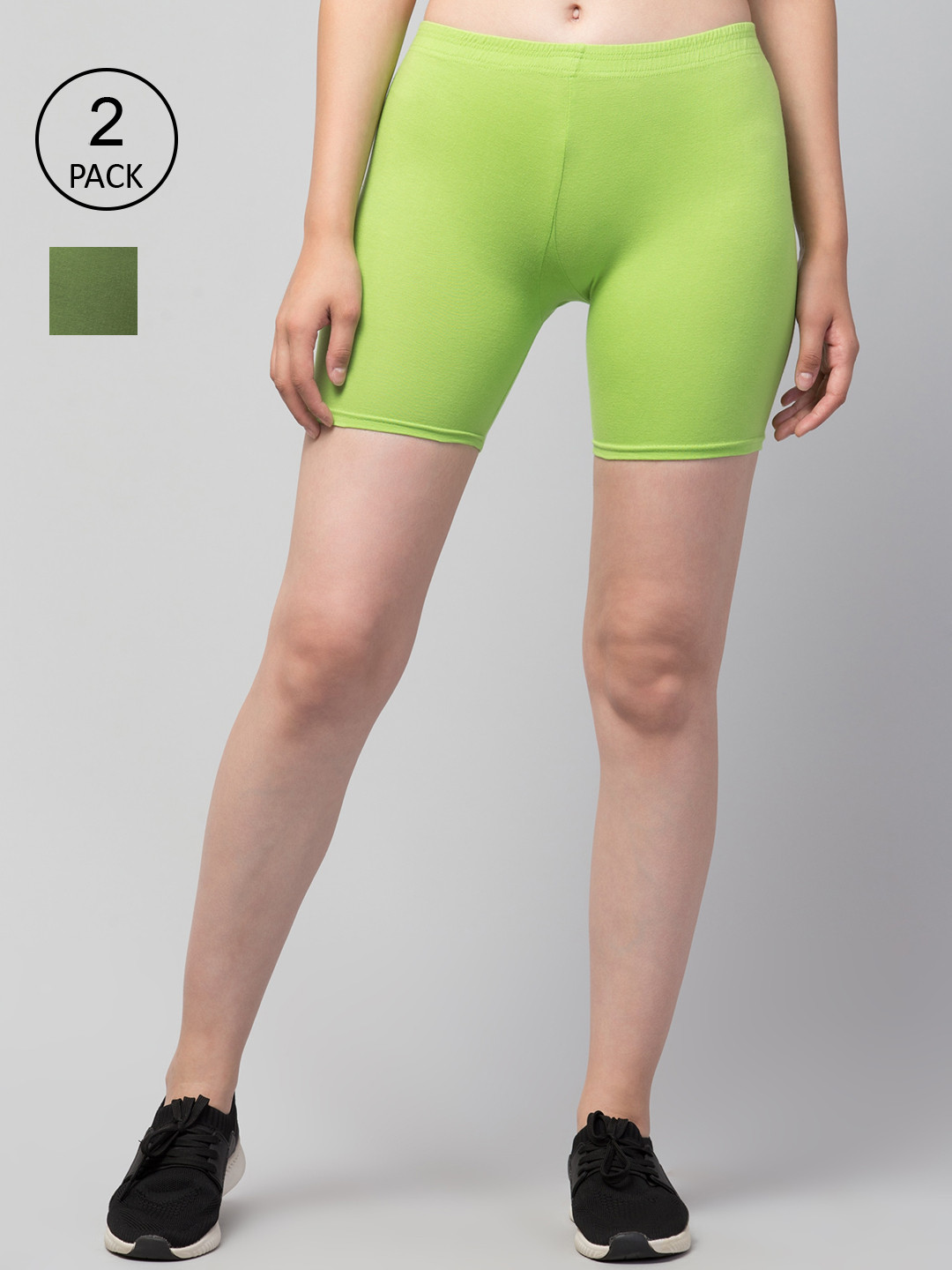

Apraa & Parma Women Set Of 2 Slim Fit Cycling Sports Shorts, Green