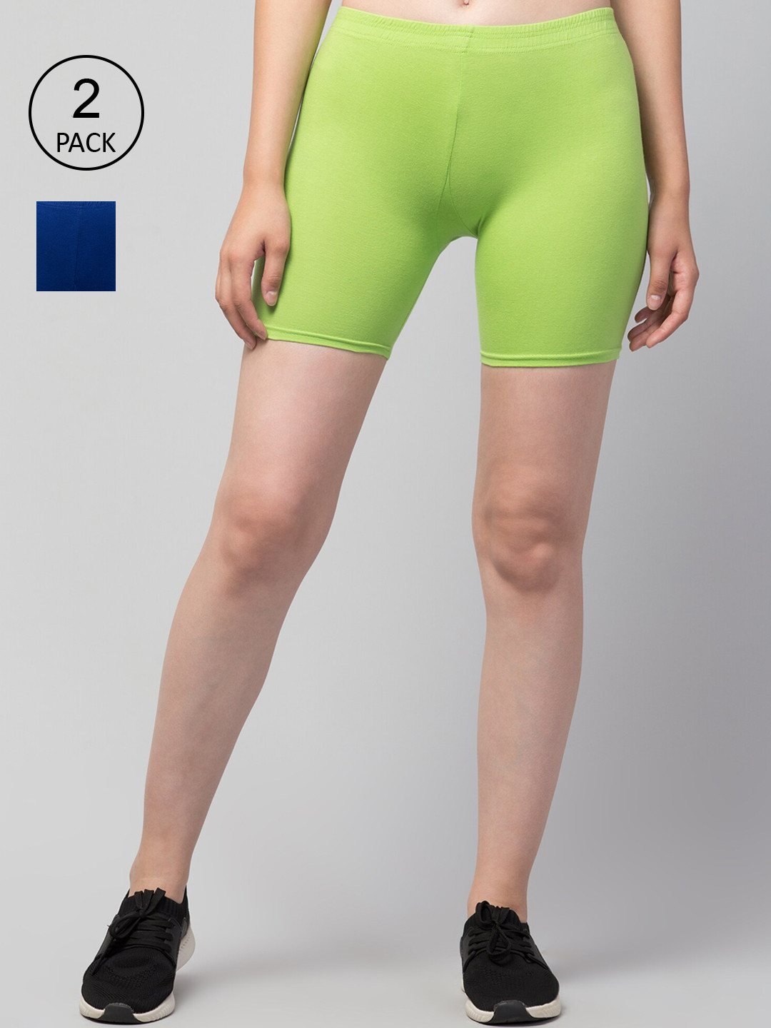 

Apraa & Parma Women Set Of 2 Slim Fit Cycling Sports Shorts, Green