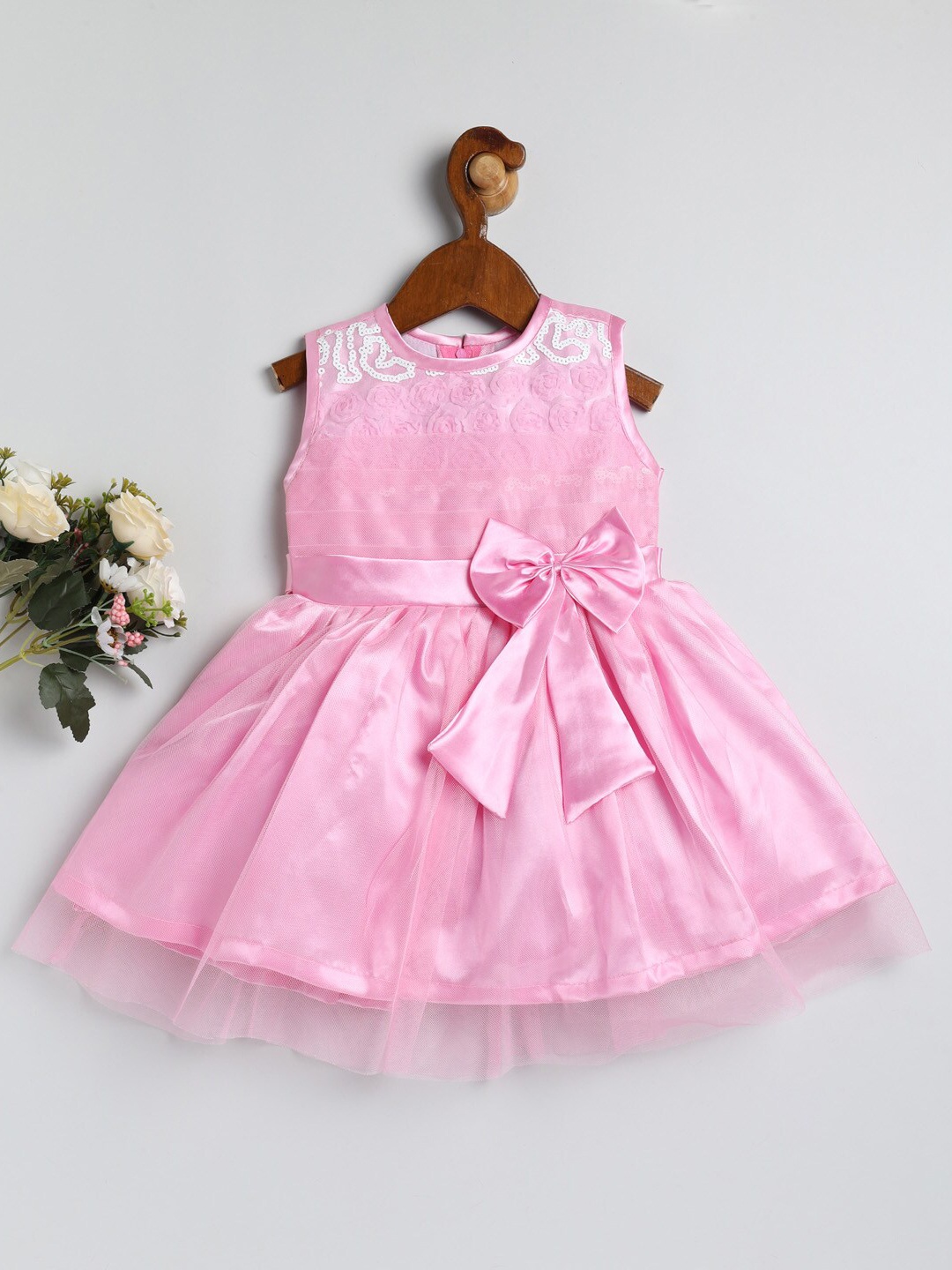

JBN Creation Girls Embellished Fit And Flare Satin Dress, Pink