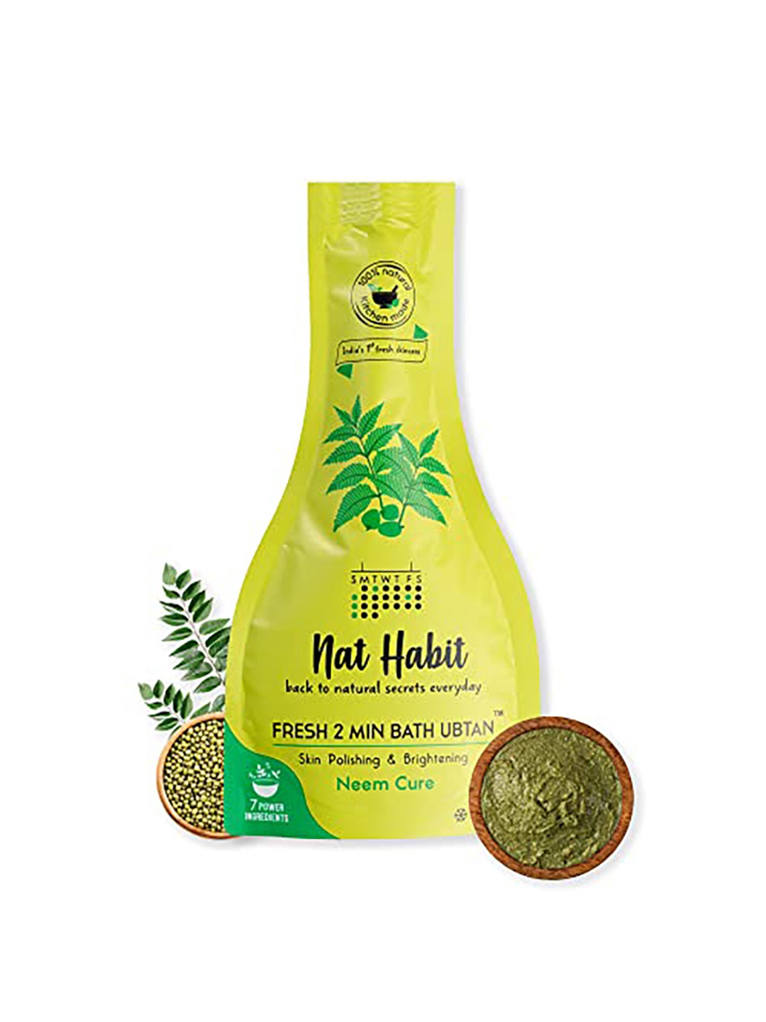 

nat Habit Neem Cure Skin Polishing & Brightening Bath Ubtan 80 g, Green