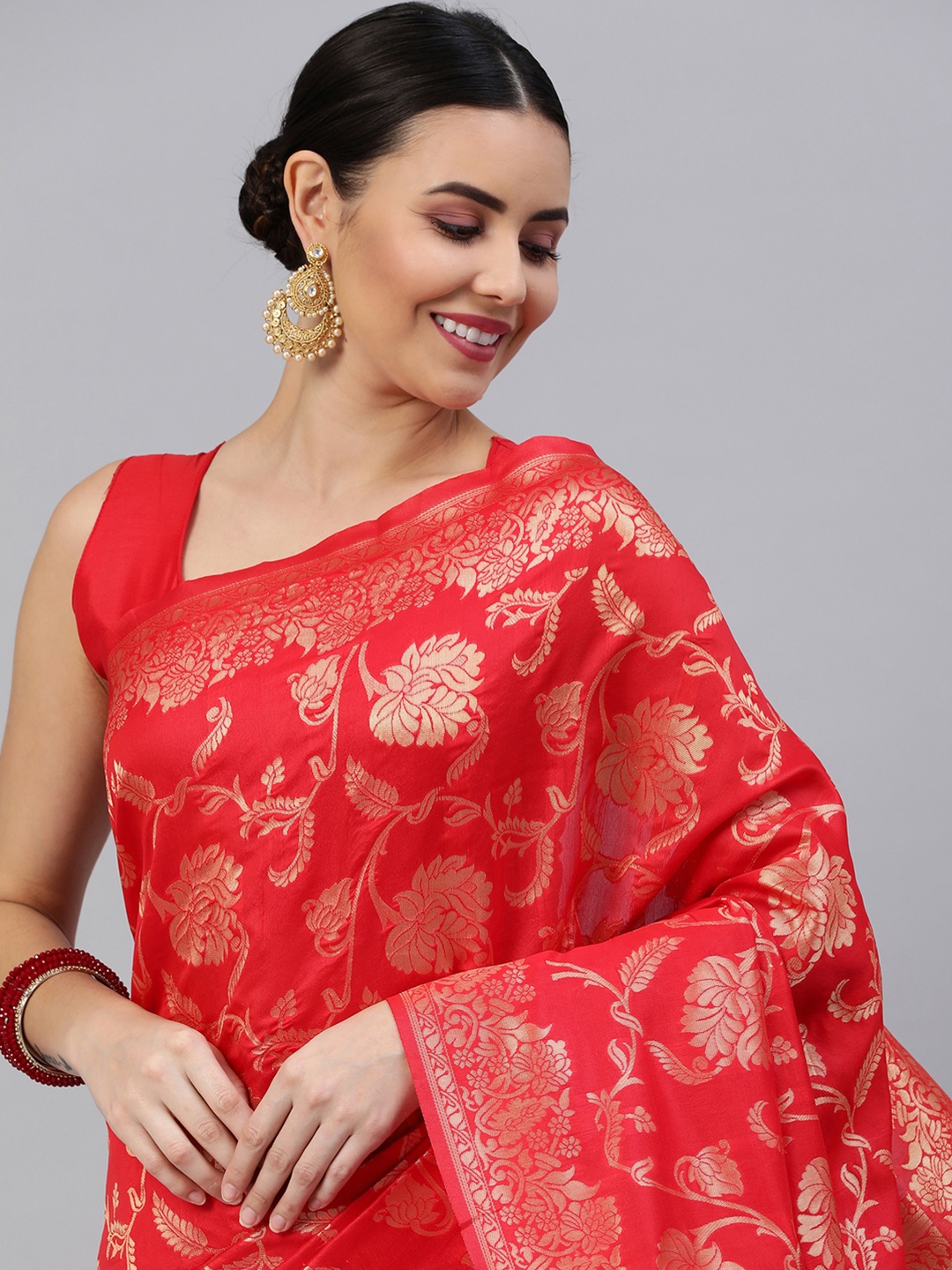 

Mitera Poly Silk Floral Banarasi Saree, Red