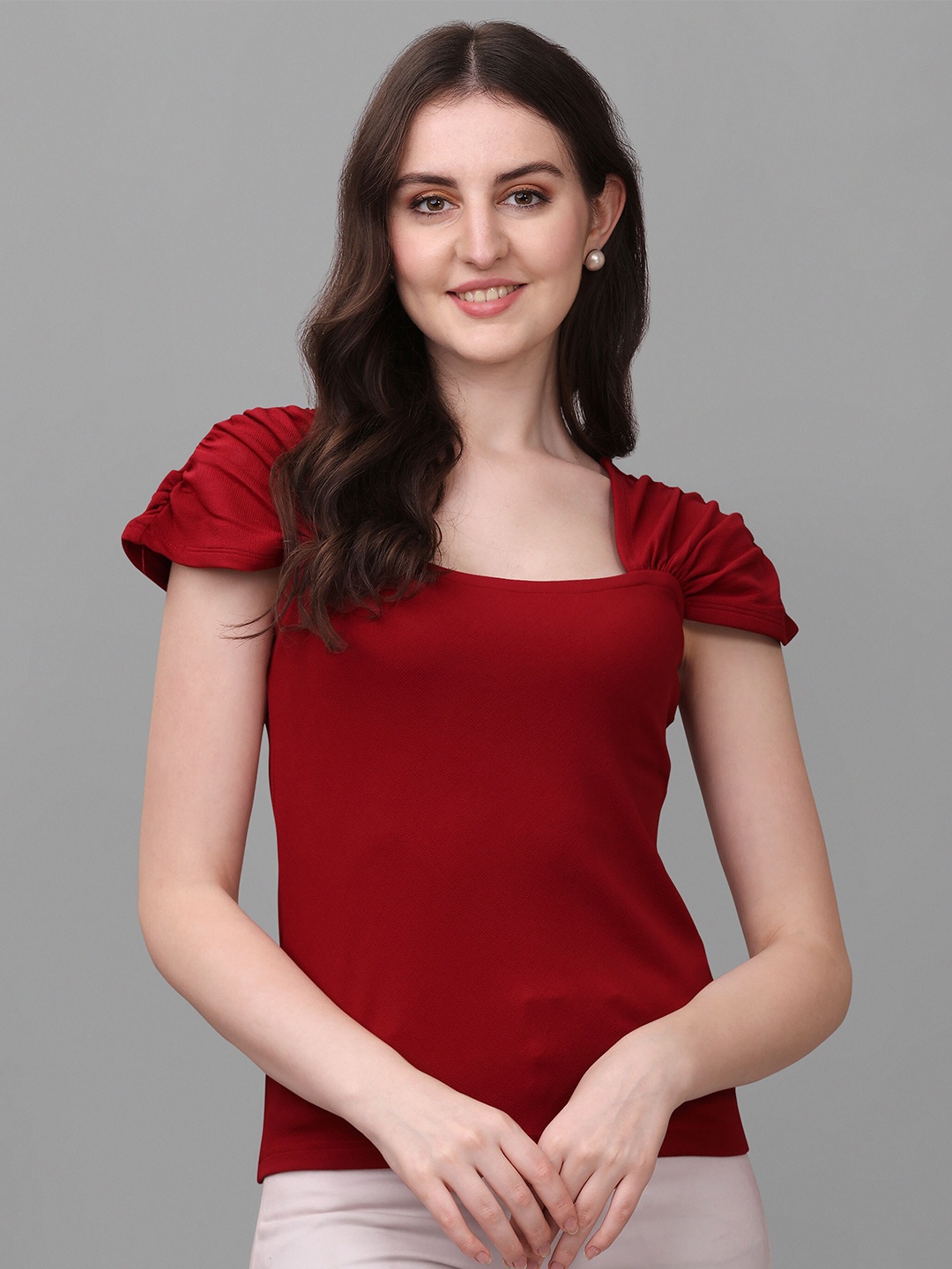 

VeBNoR Women Extended Sleeves Top, Maroon