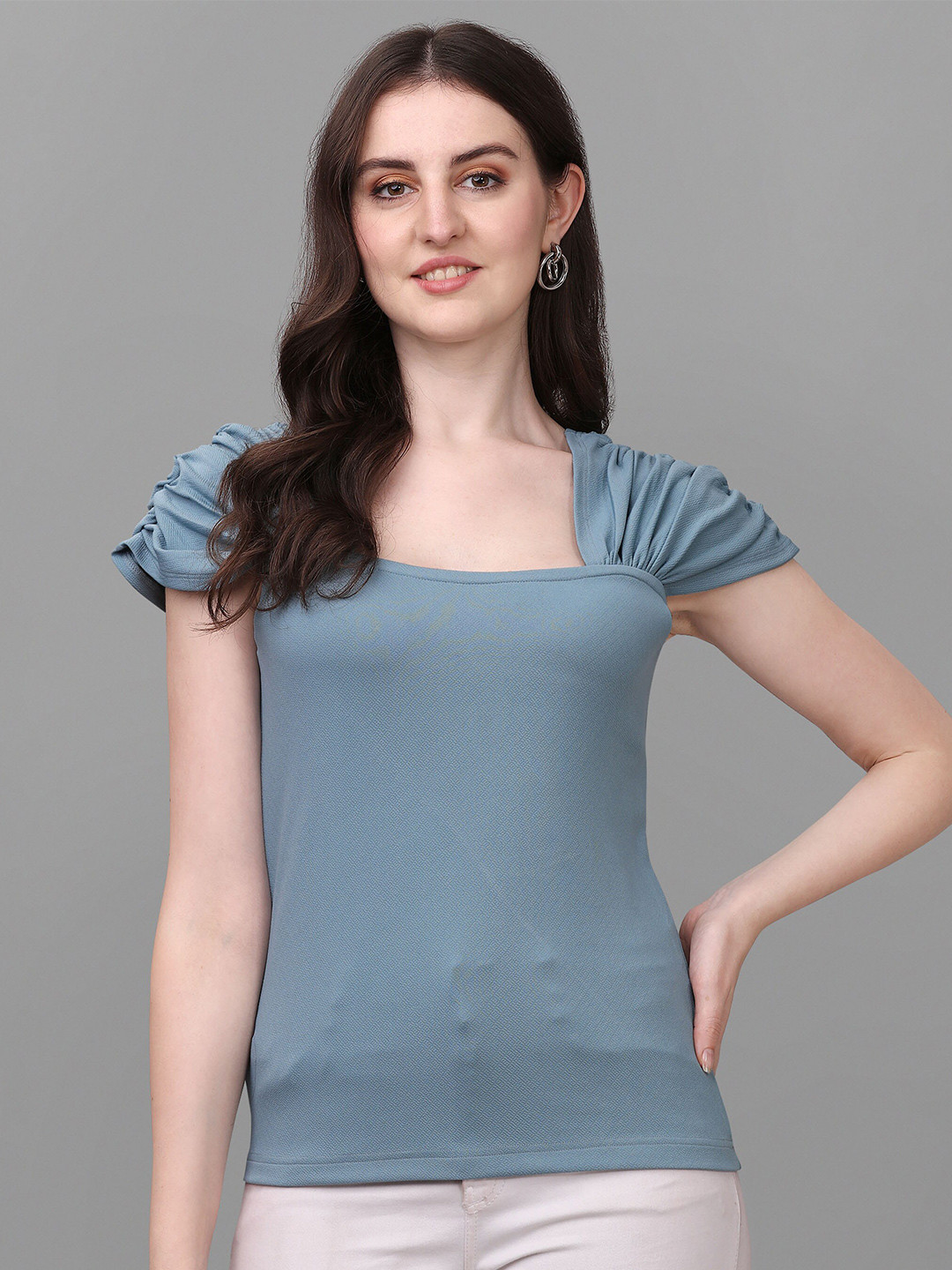 

VeBNoR Women Extended Sleeves Top, Blue