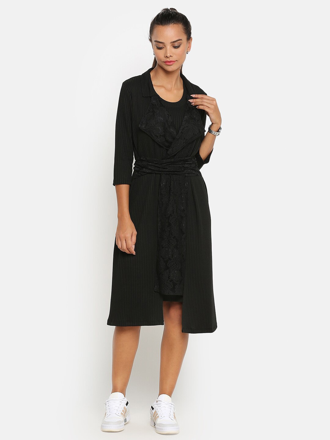 

OFFICE & YOU Women Party Embellished Tie-Up Shrug, Black