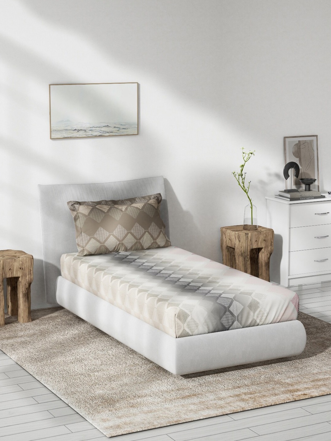 

DDecor Brown & White Geometric 140 TC Single Bedsheet with 1 Pillow Covers