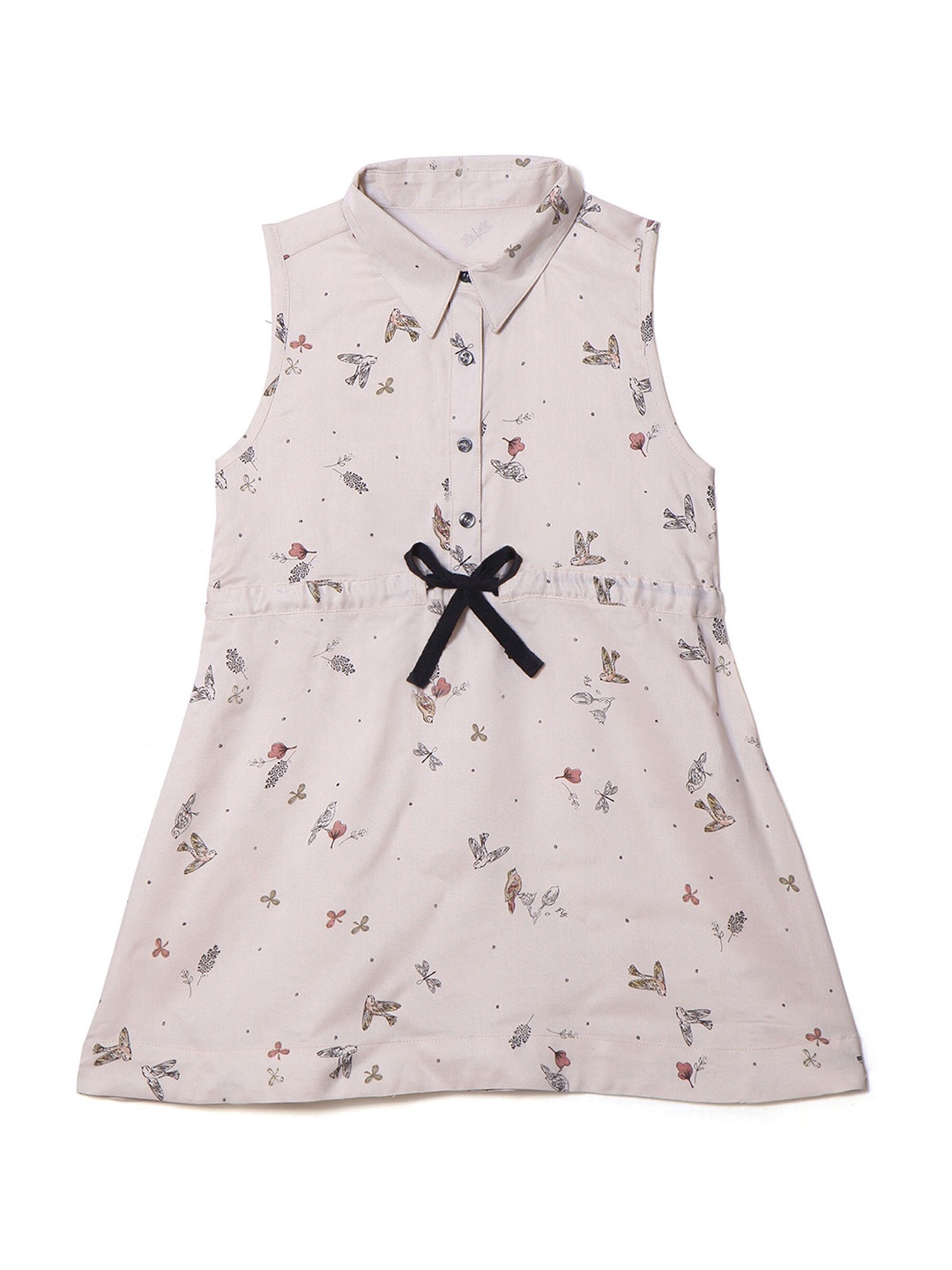 

IDK Girls Floral Printed Shirt Style Dress, Cream