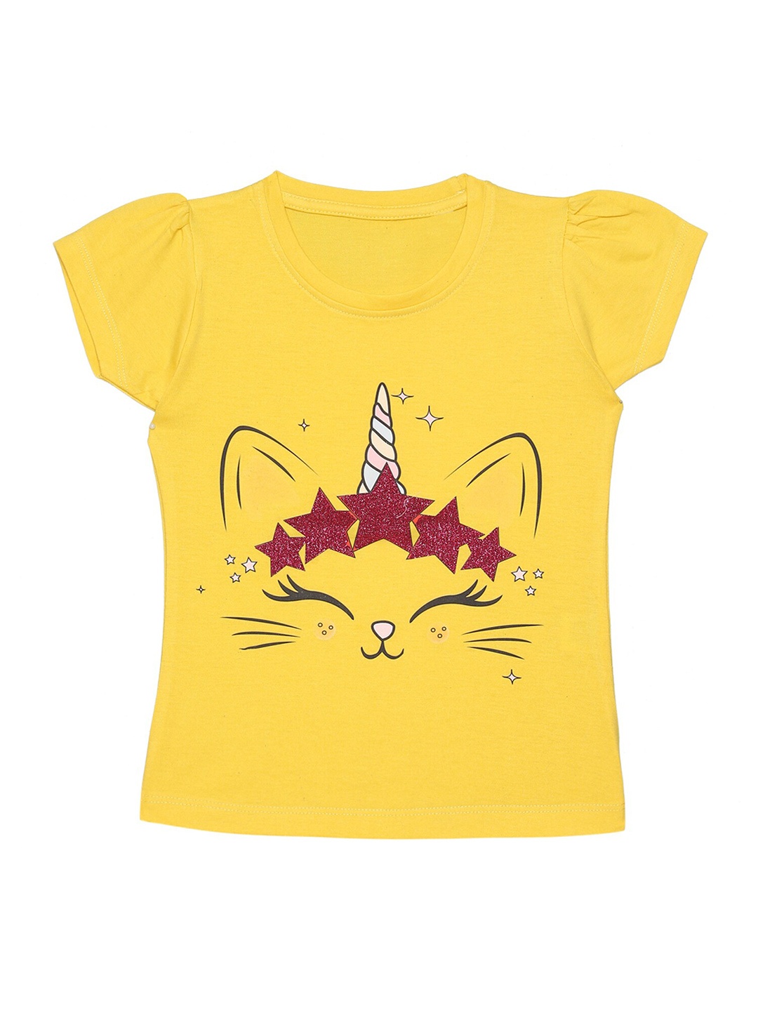 

Wear Your Mind Girls Graphic Printed Pure Cotton T-shirt, Yellow