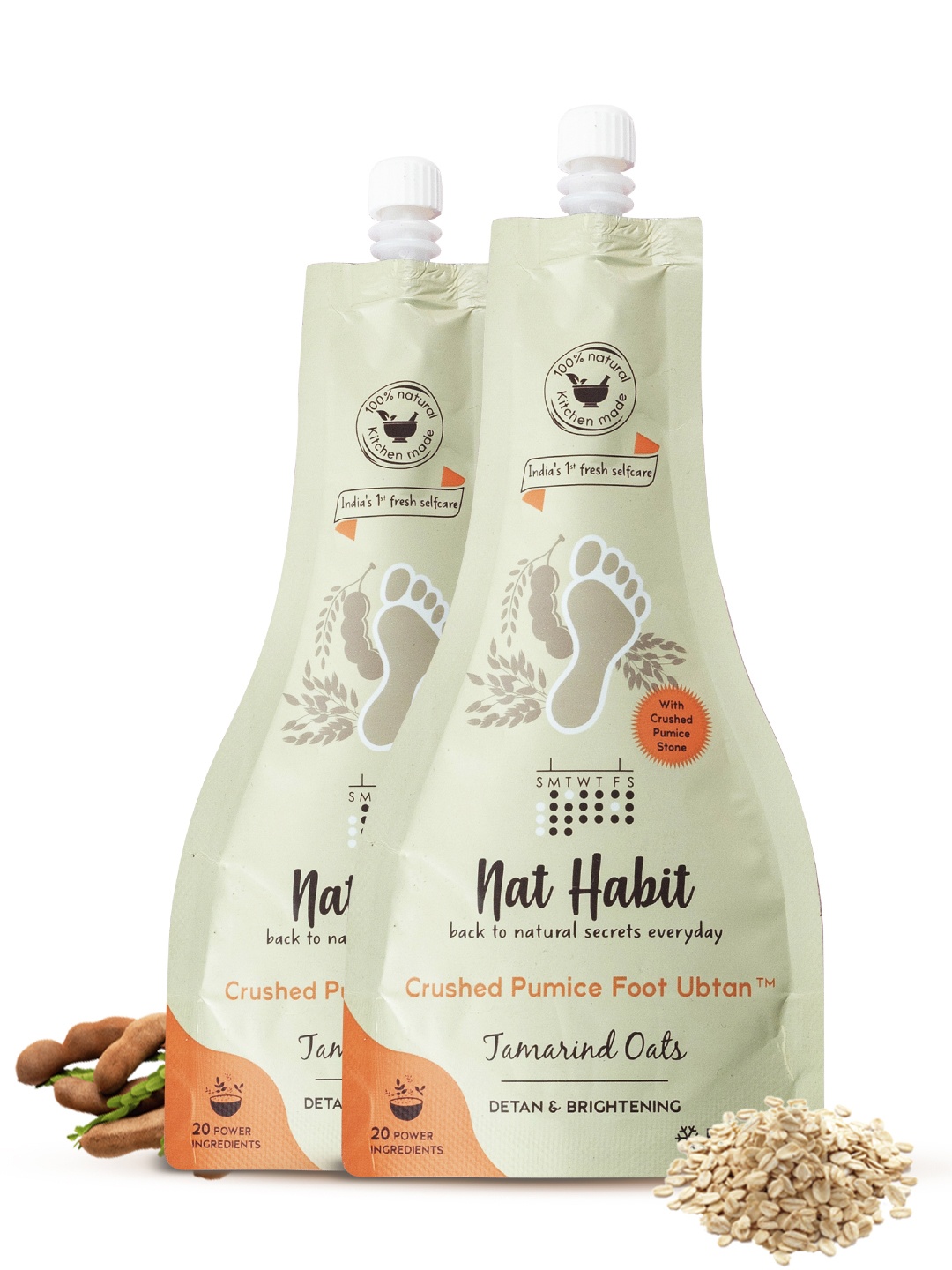 

Nat Habit Set of 2 Detan Brightening Tamarind Oats Foot Ubtan 40 g (Each), Beige