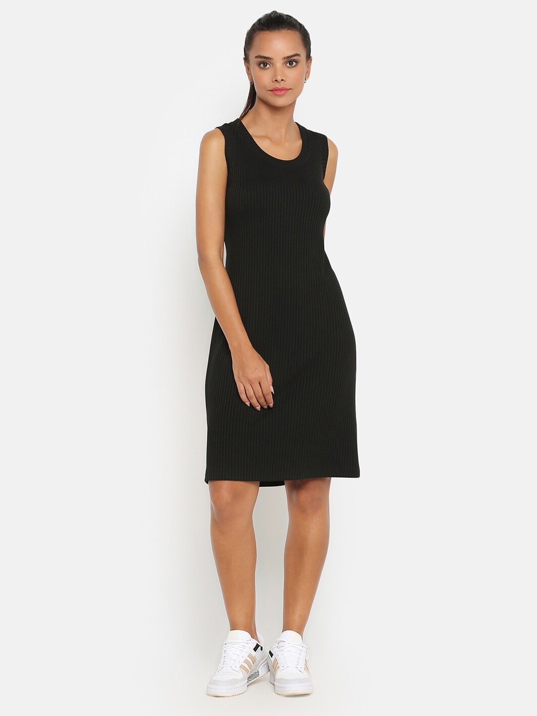 

OFFICE & YOU Women Ribbed Sheath Dress, Black