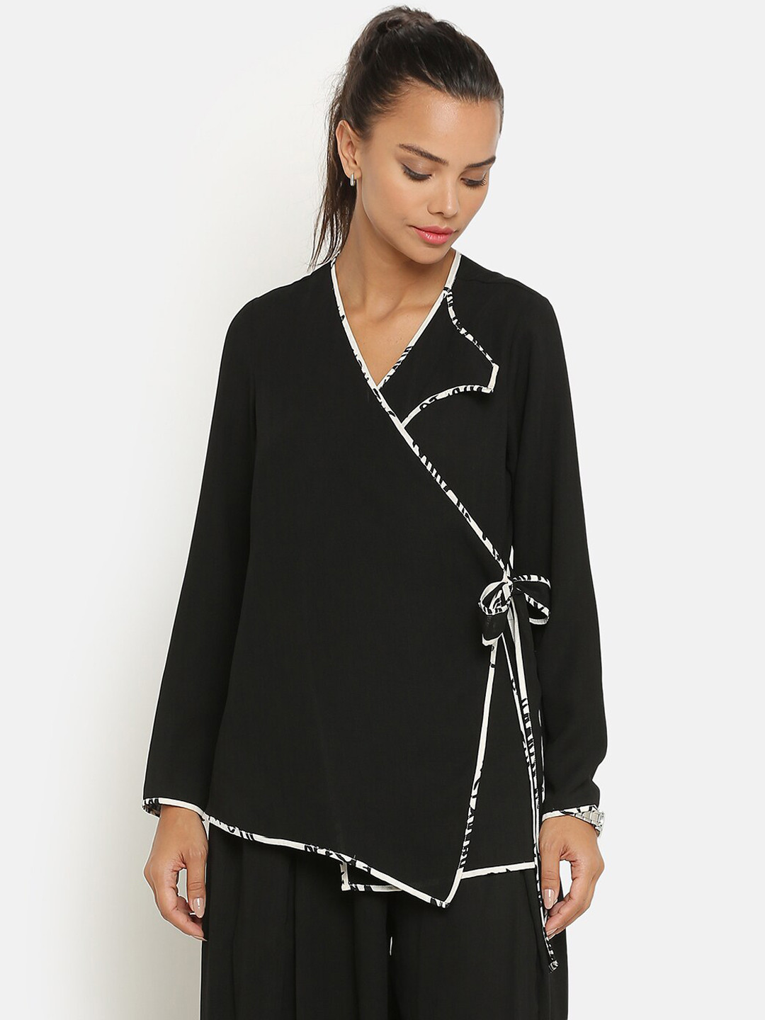

OFFICE & YOU Women Wrap Longline Top, Black