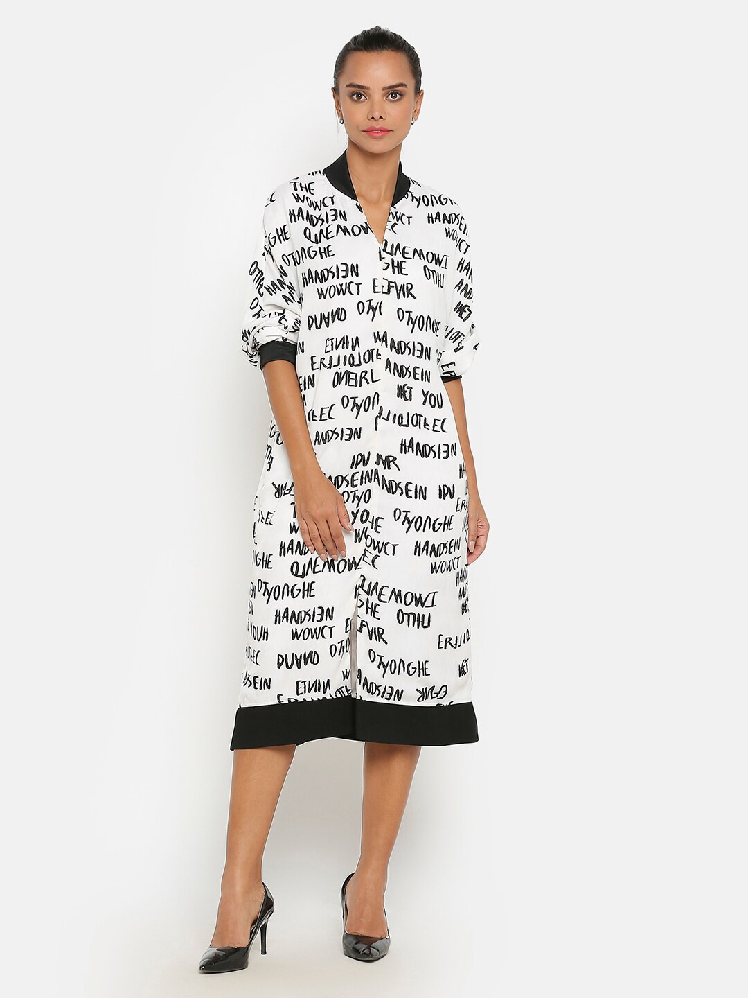 

OFFICE & YOU Women Printed Crepe A-Line Midi Dress, White