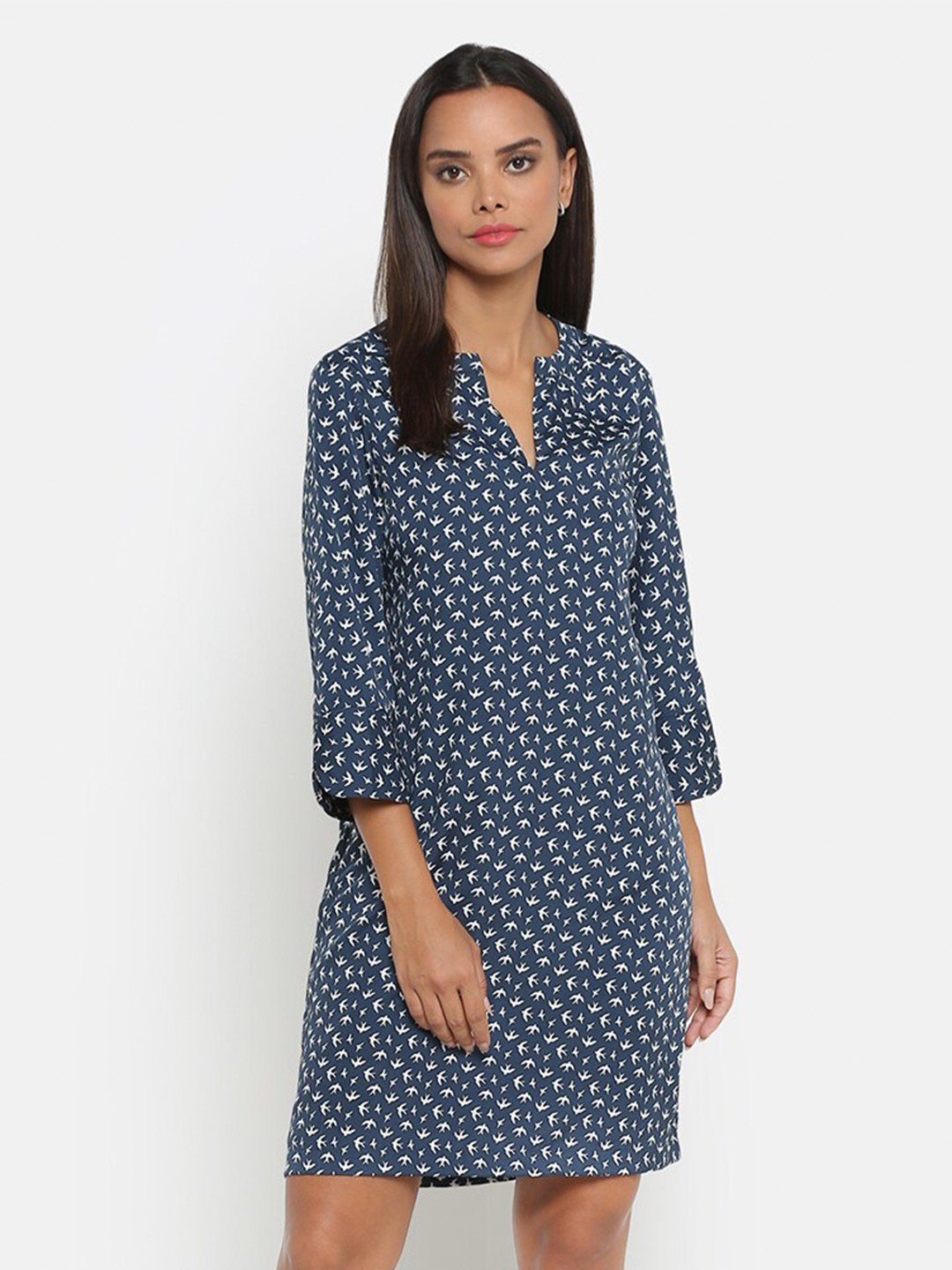 

OFFICE & YOU Women Printed Cotton Sheath Dress, Blue