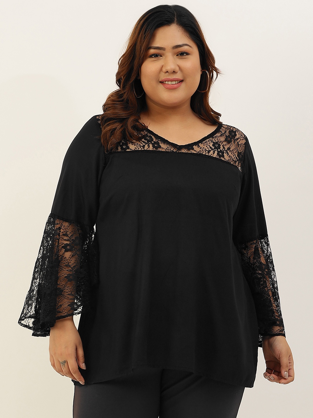 

theRebelinme Black Floral Lace Plus Size Top