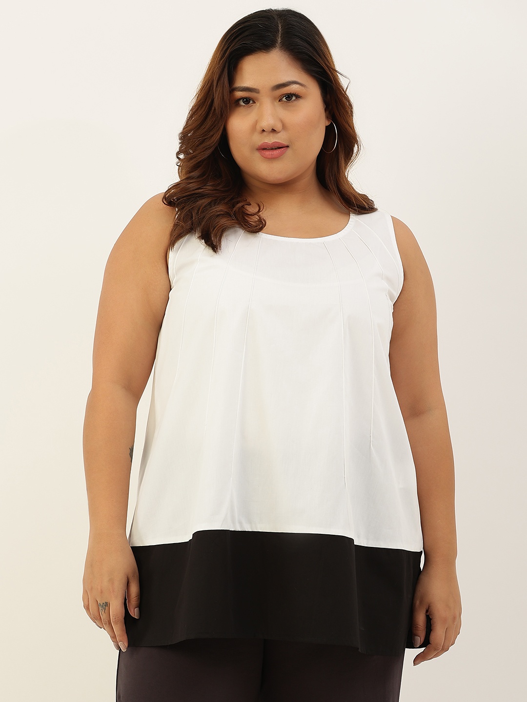 

theRebelinme White Solid Plus Size Cotton Top