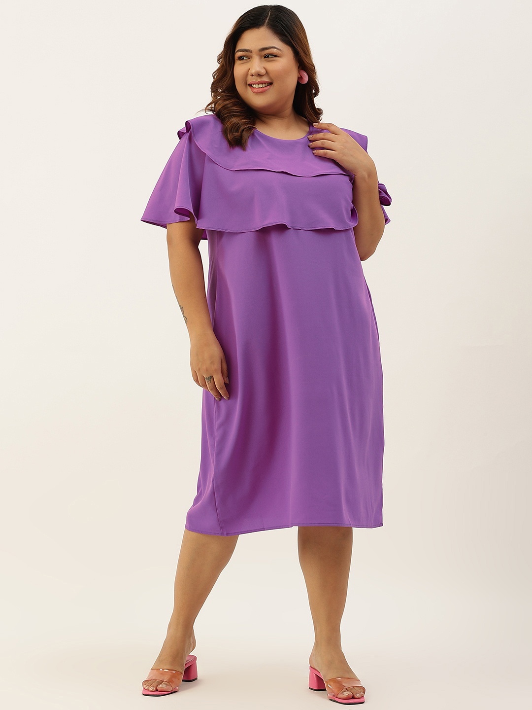 

theRebelinme Purple Layered Crepe A-Line Plus Size Midi Dress