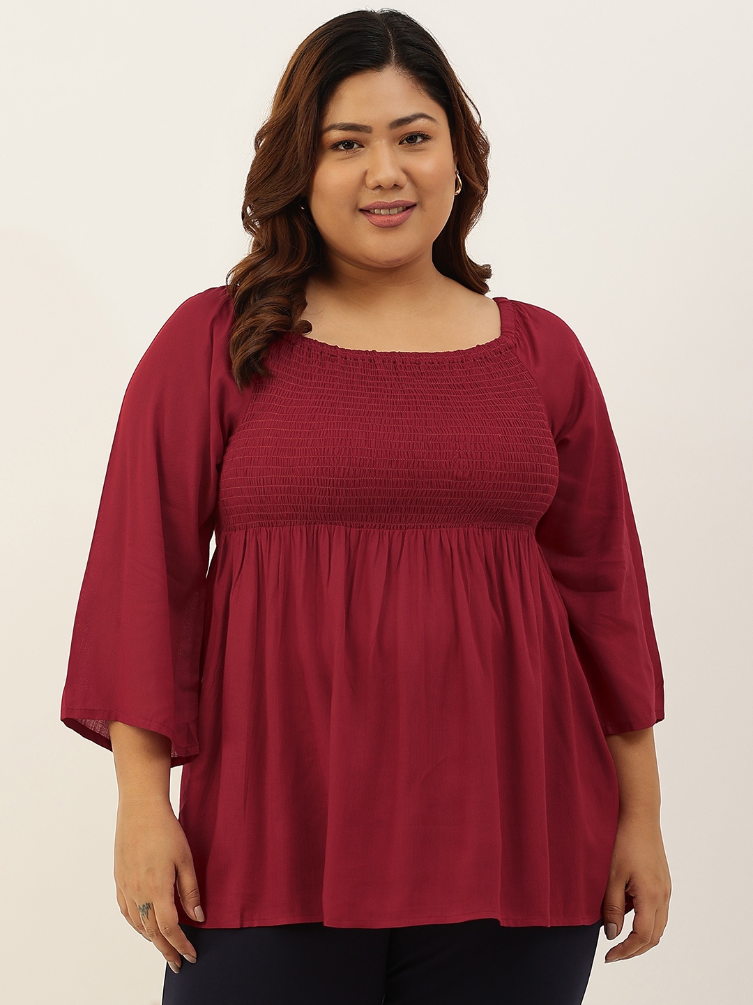 

theRebelinme Maroon Plus Size Peplum Top