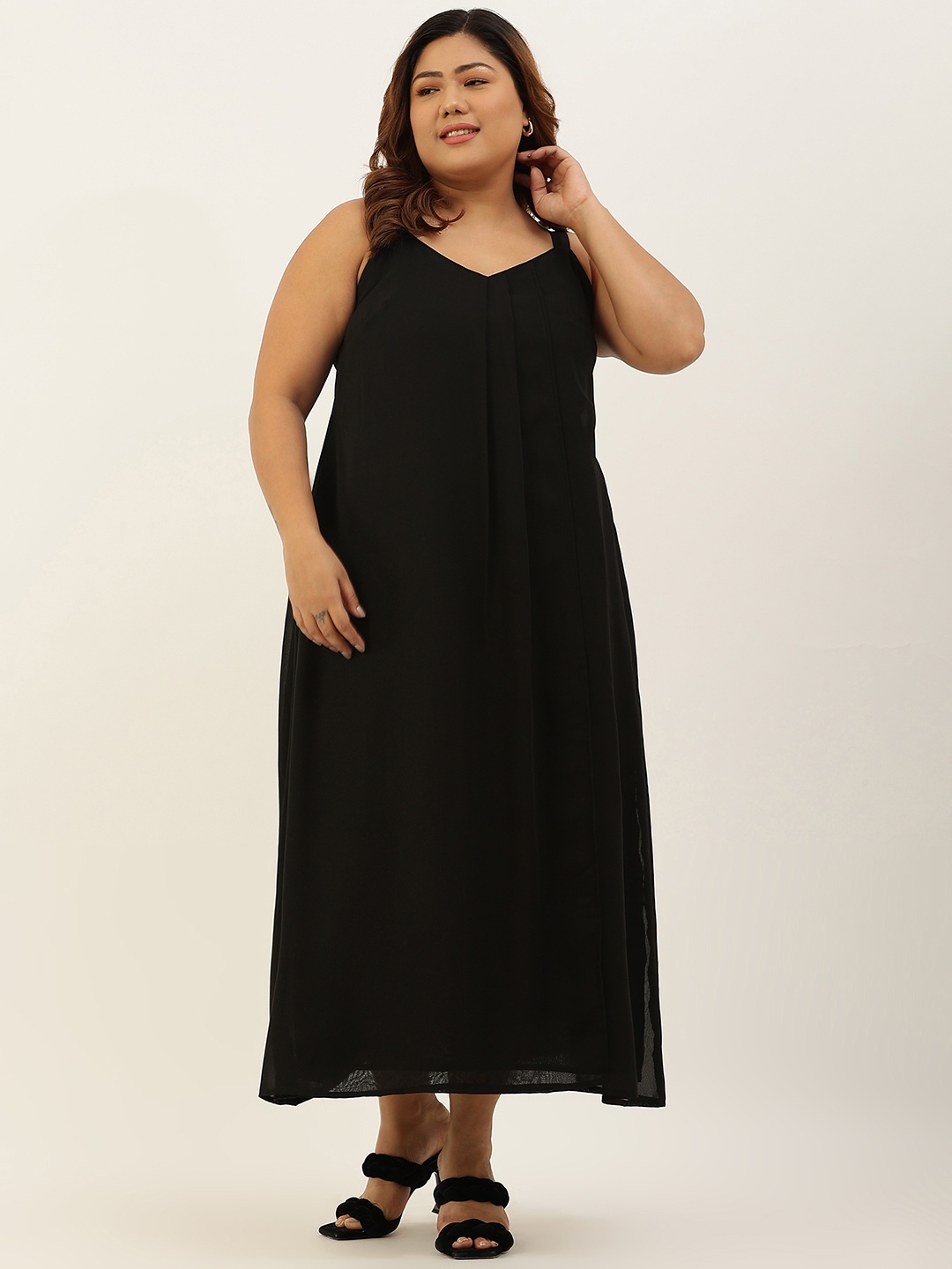 

theRebelinme Black Georgette A-Line Plus Size Midi Dress