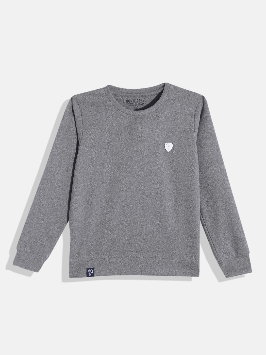 

Monte Carlo Boys Grey Melange Solid Round Neck Sweatshirt