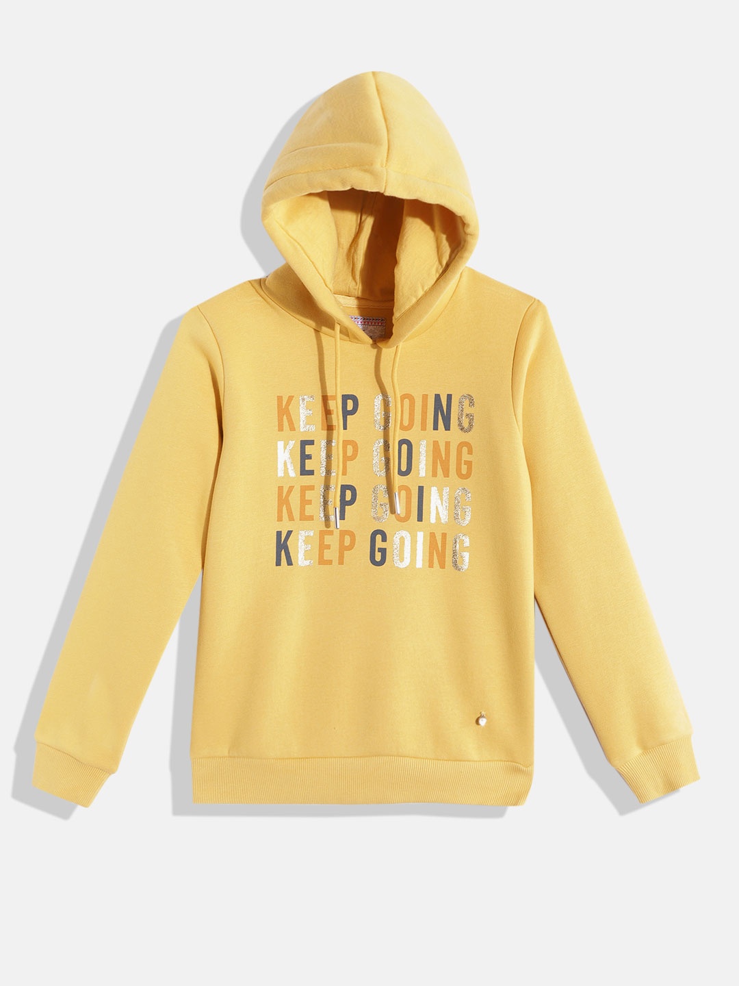 

Monte Carlo Girls Yellow Typography Printed Hooded Sweatshirt