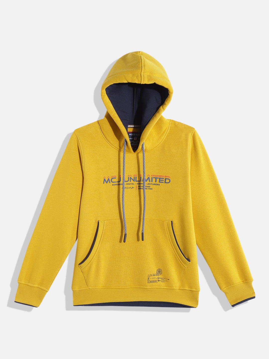 

Monte Carlo Boys Yellow Typography Printed Hooded Sweatshirt