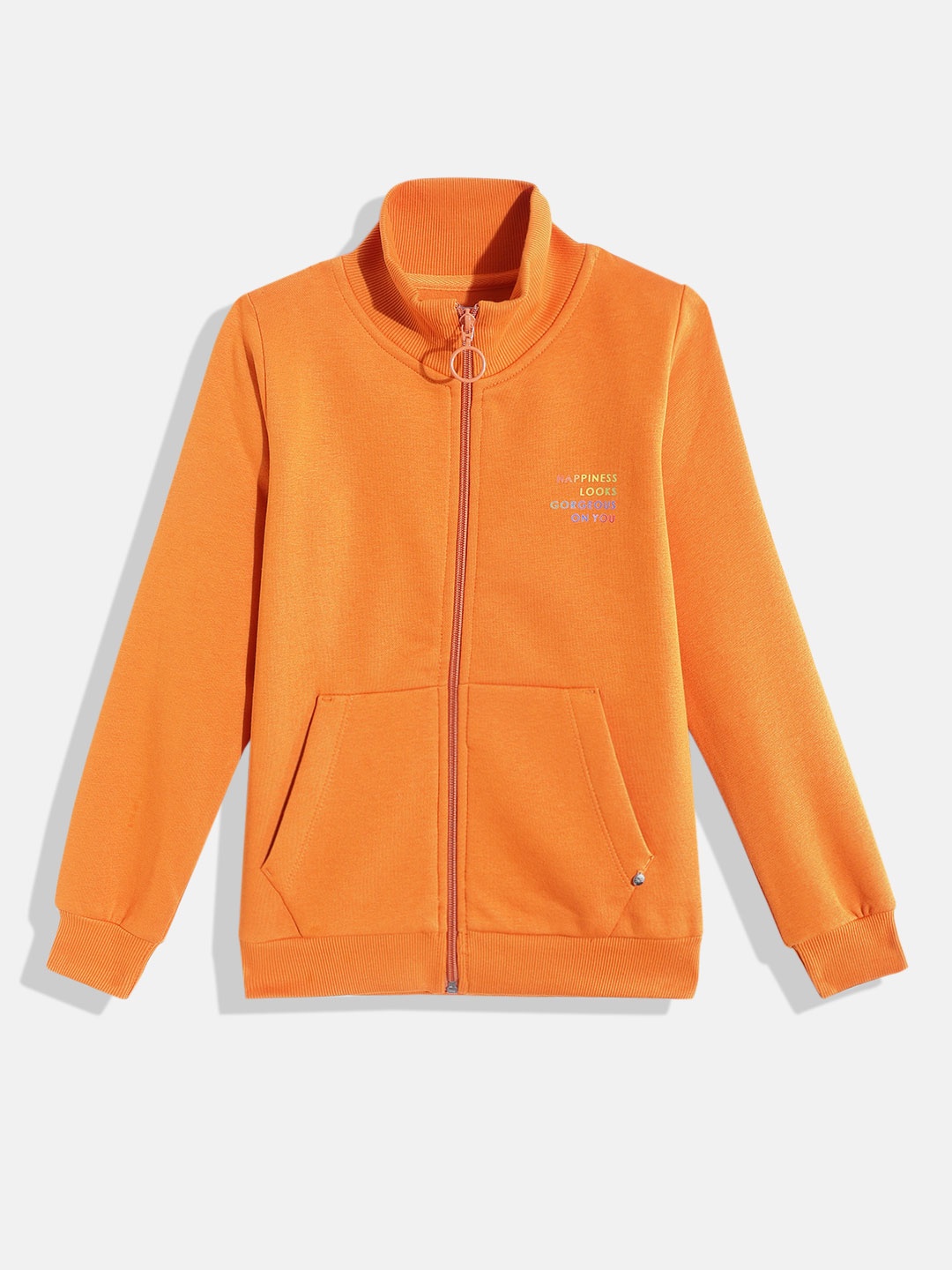 

Monte Carlo Girls Orange Solid Mock Collar Sweatshirt
