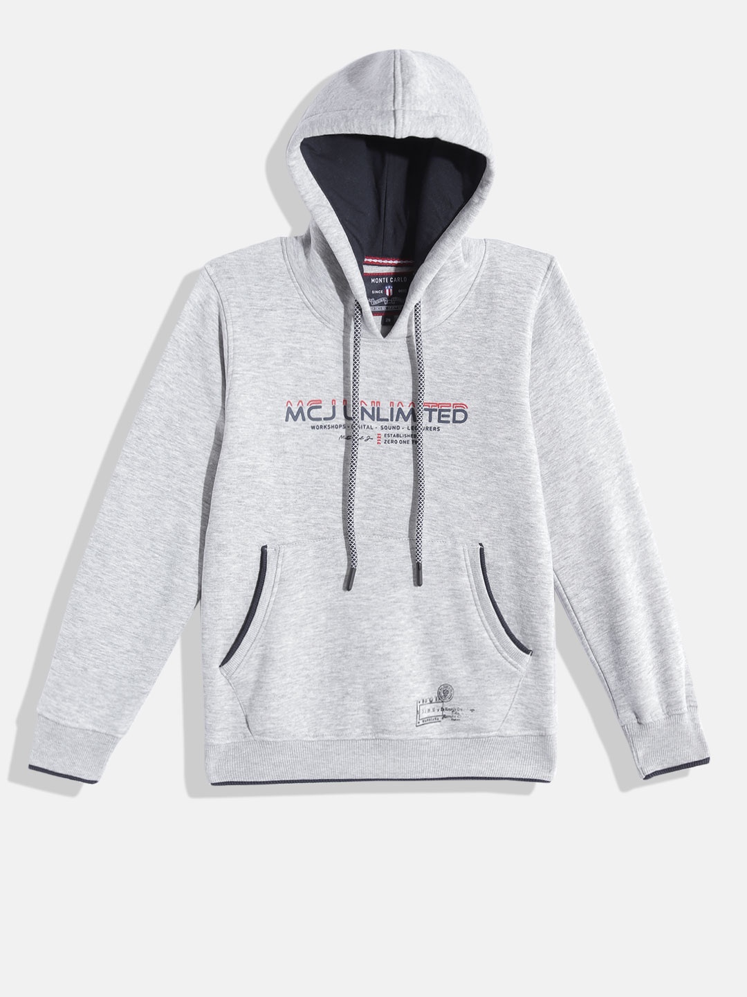 

Monte Carlo Boys Grey Melange Typography Printed Hooded Sweatshirt