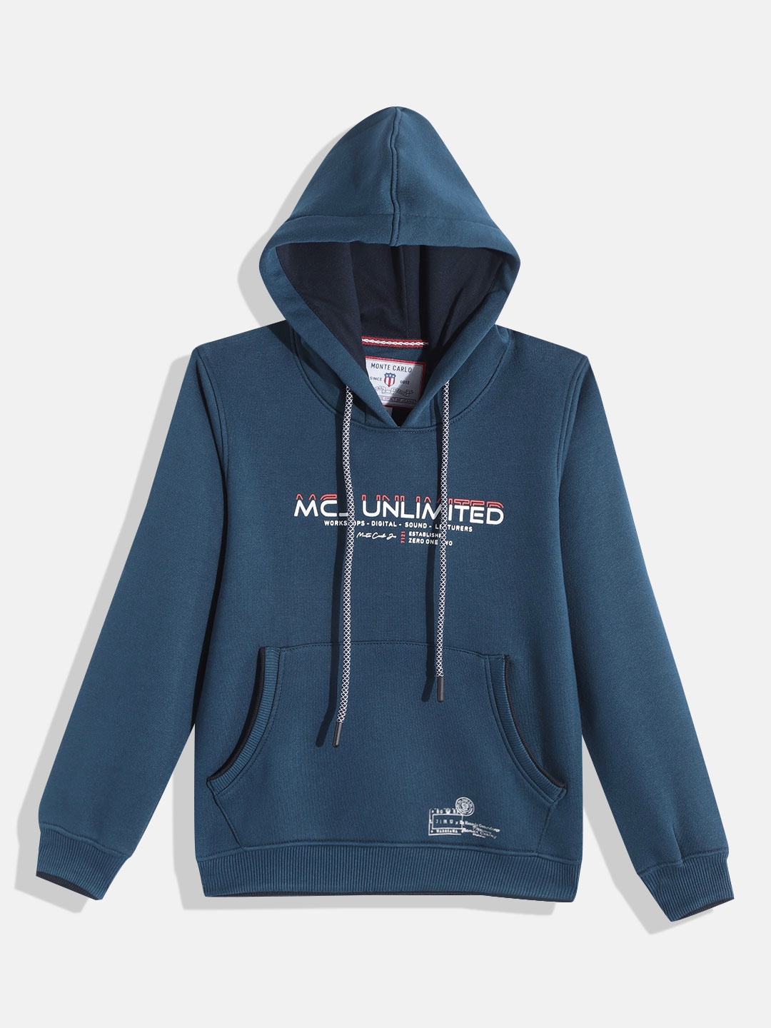 

Monte Carlo Boys Navy Blue Typography Printed Hooded Sweatshirt
