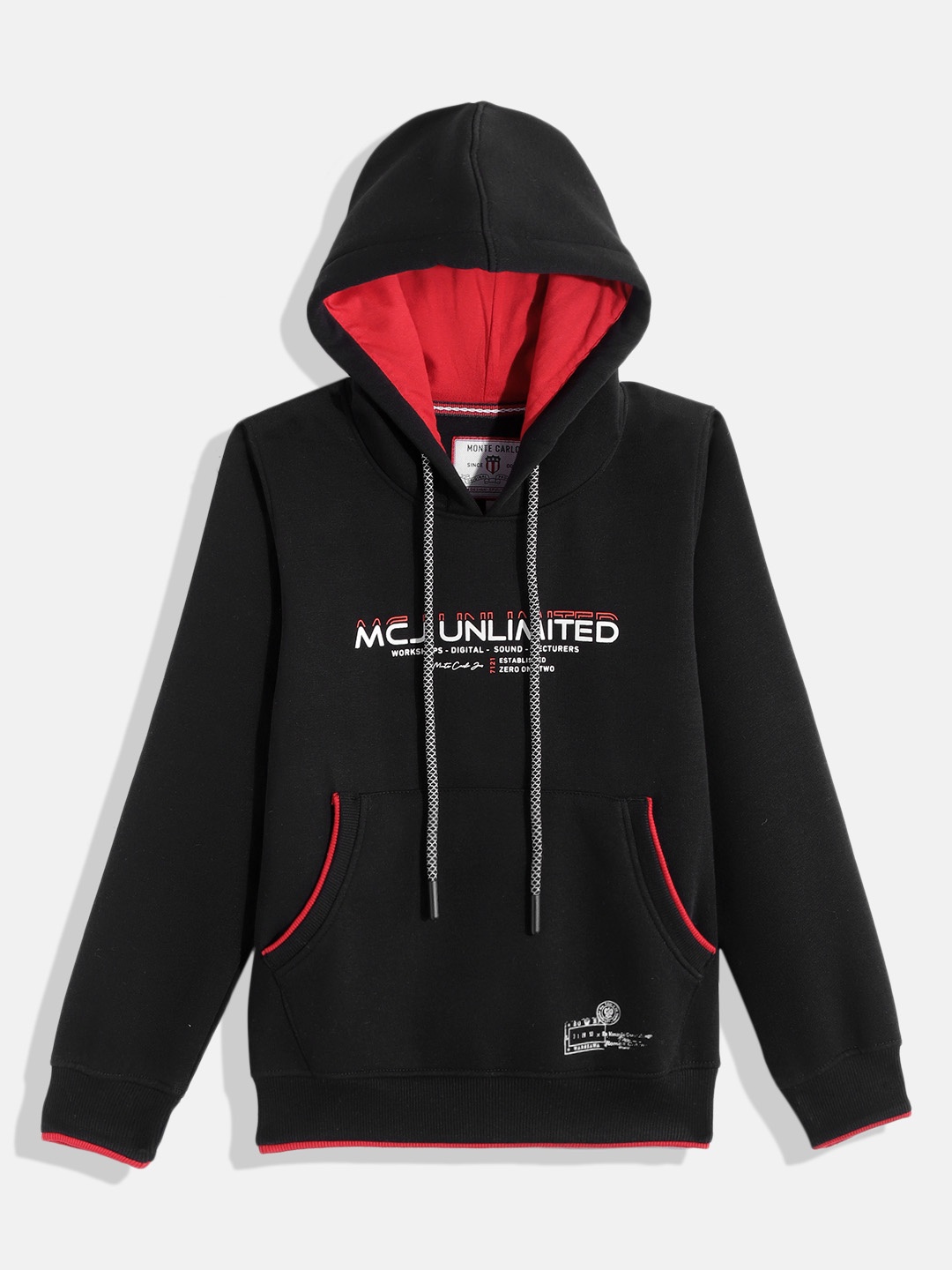

Monte Carlo Boys Black Typography Printed Hooded Sweatshirt