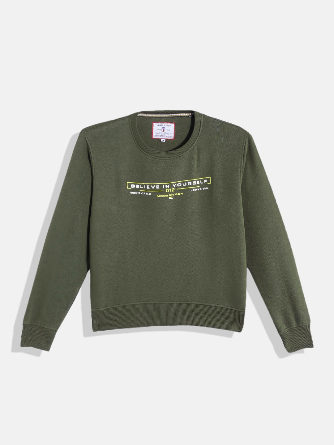 

Monte Carlo Boys Olive Green & White Typography Printed Sweatshirt