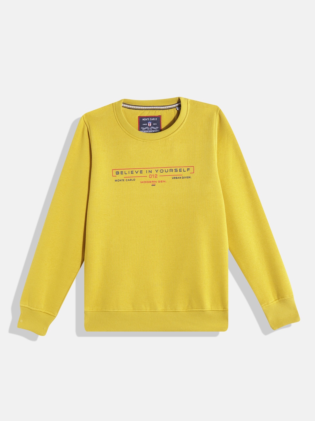 

Monte Carlo Boys Yellow & Navy Blue Typography Printed Sweatshirt