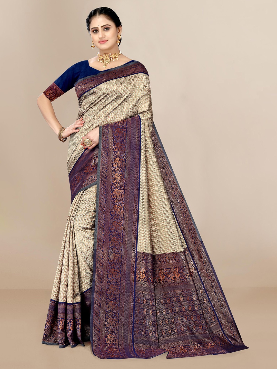 

VAIRAGEE Woven Design Zari Silk Blend Saree, Grey