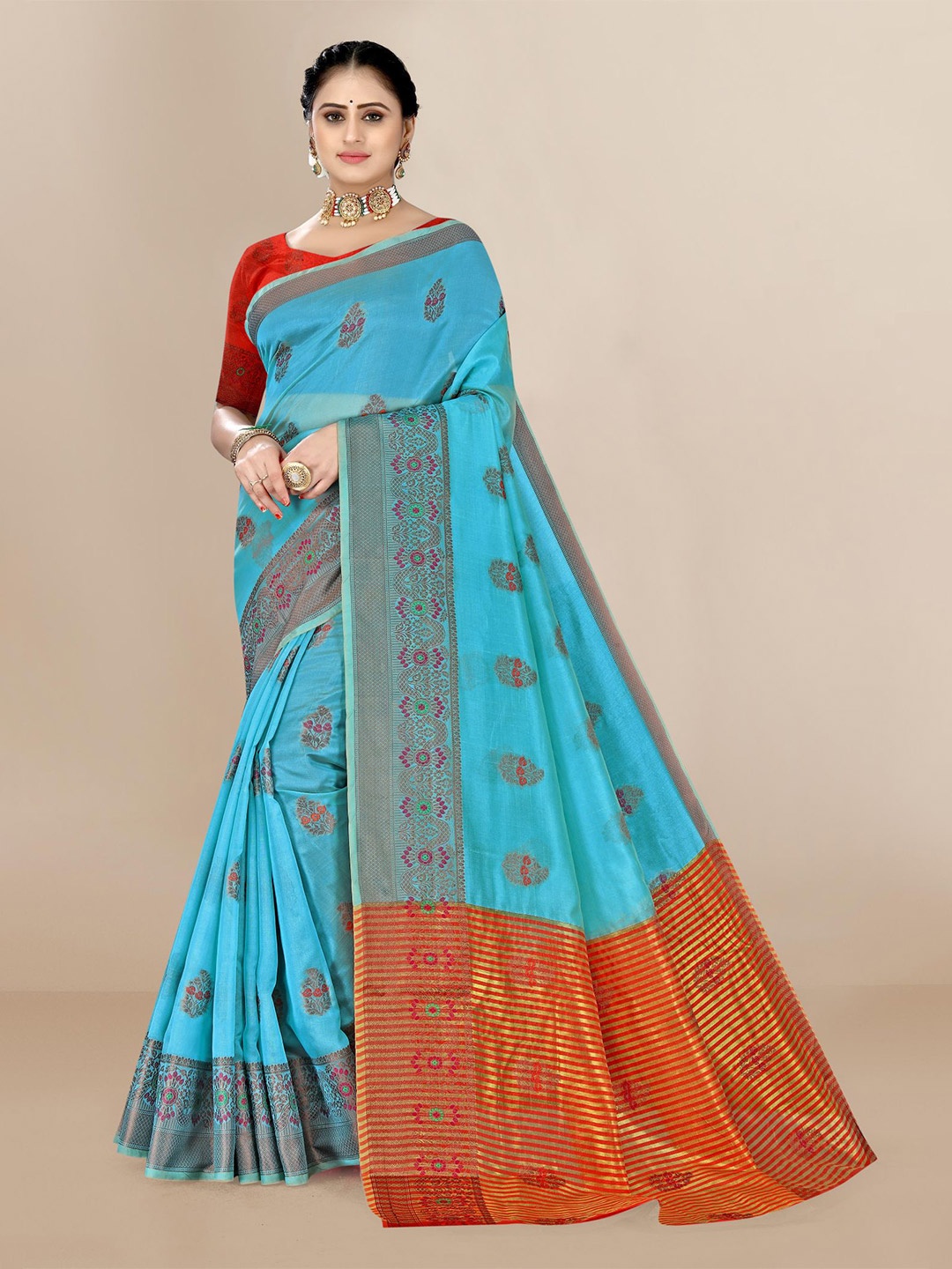 

VAIRAGEE Woven Design Organza Saree, Blue