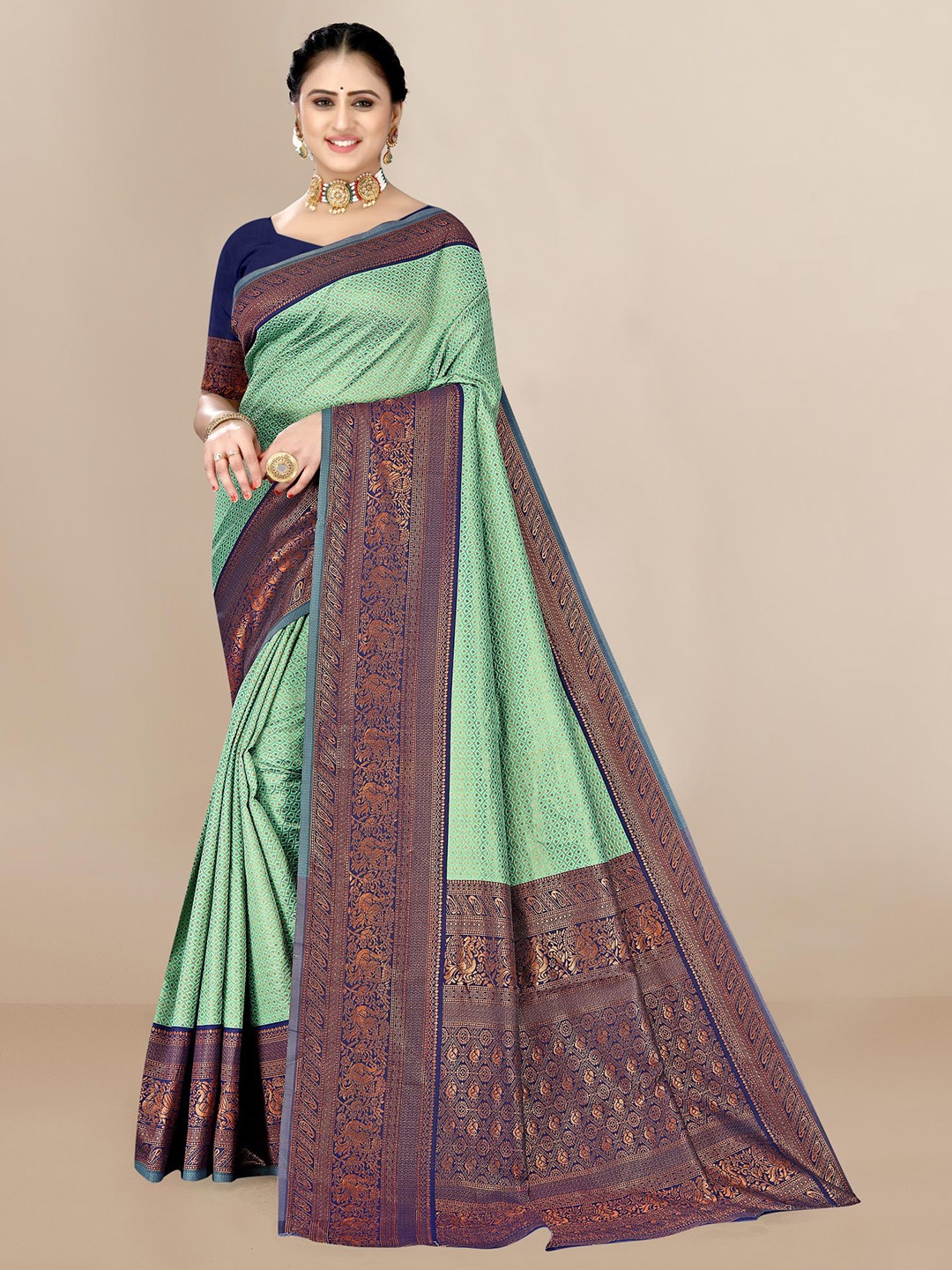 

VAIRAGEE Woven Design Silk Blend Saree, Sea green