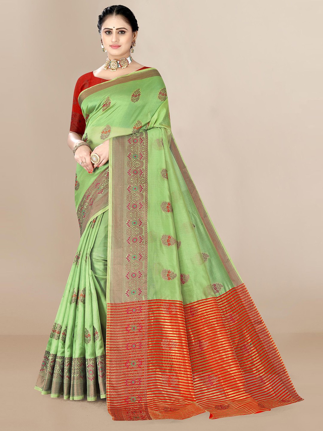 

VAIRAGEE Woven Design Organza Saree, Green